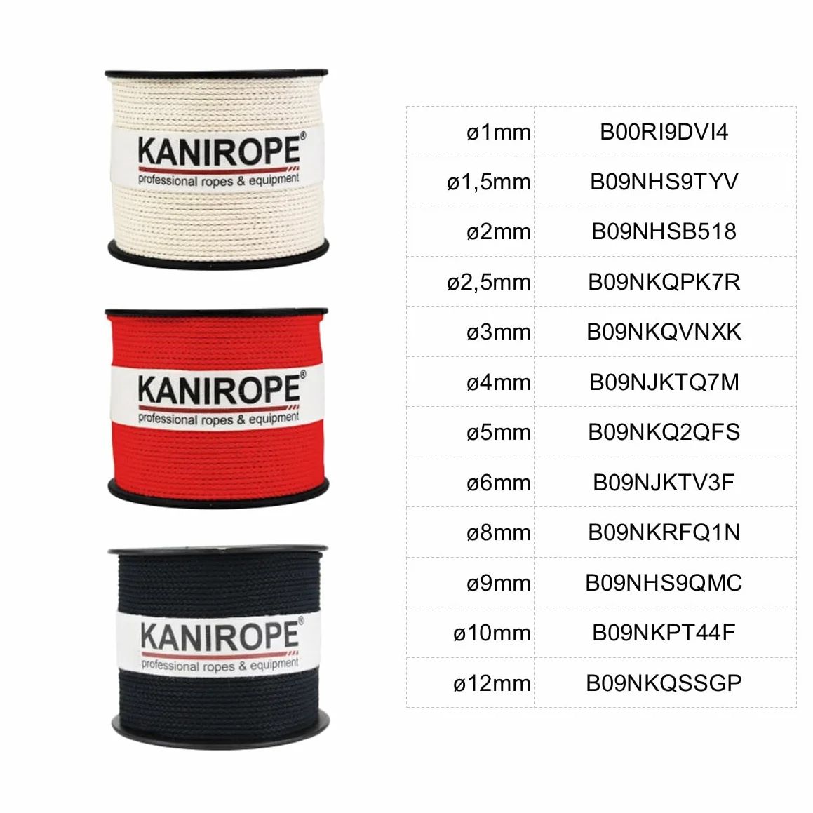 Kanirope® Corde Cordage en Coton COBRAID 3mm 100m tressée Blanc Crème