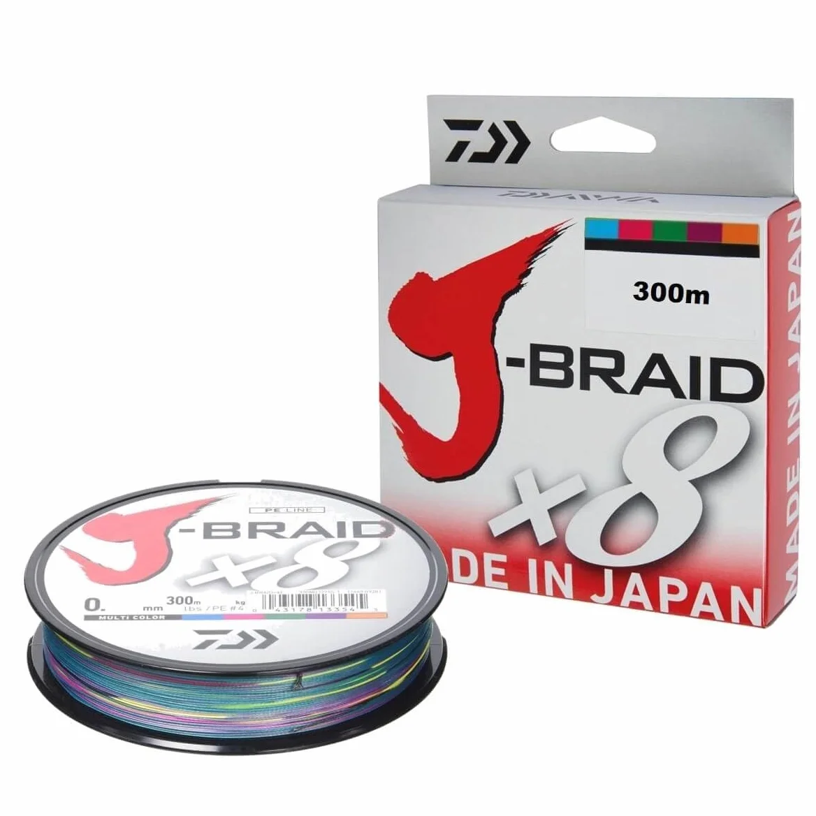 Daiwa J-Braid 8 Braid 8 Braid 300 m Multicolore, Ligne de pêche tressée