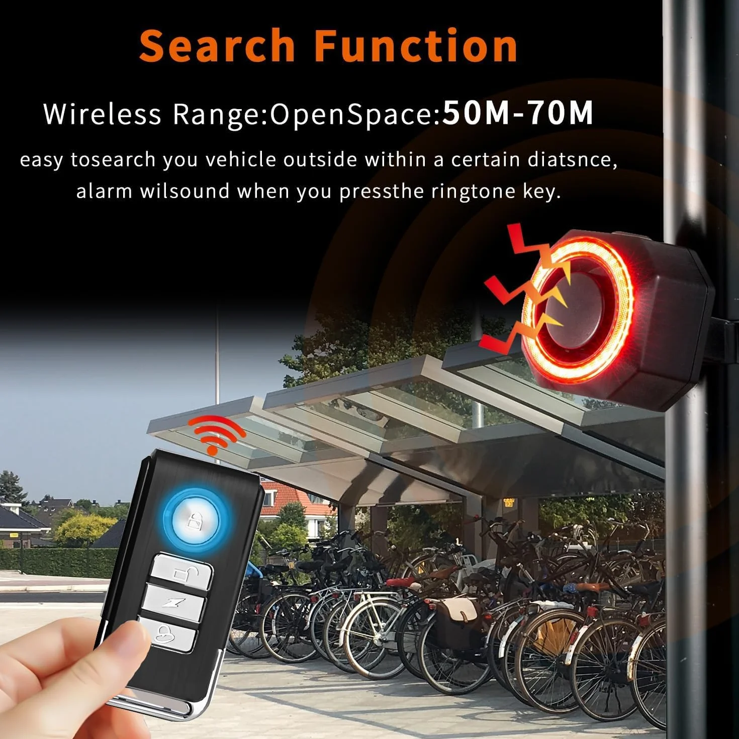 QUMOX SF33R Feu Arrière Vélo avec Alarme, Recharge USB-C, Feu Stop Intelligent, IP65 Étanche, Télécommande, Sirène Anti-Vol pour Vélo, VAE, Trottinette