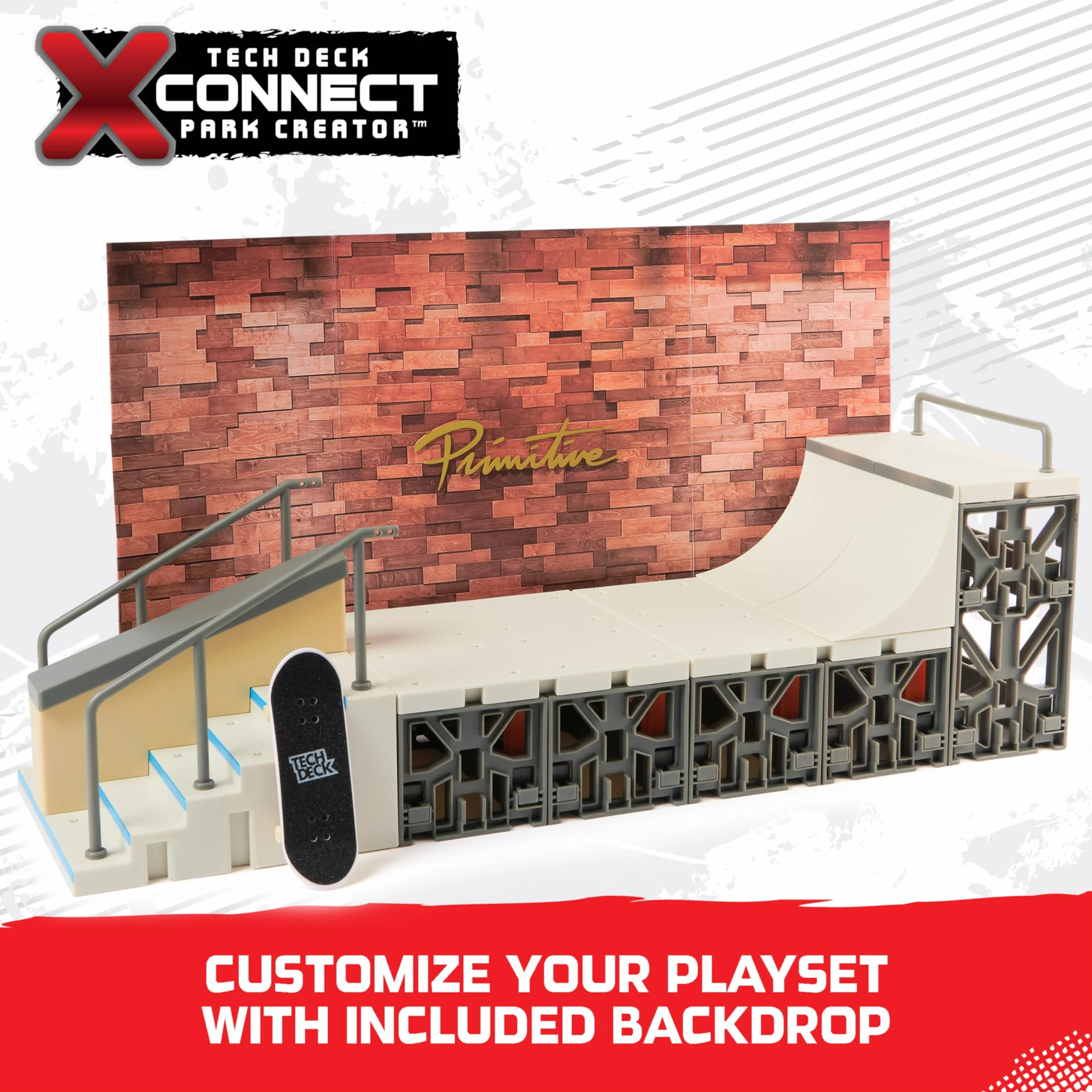 Spin Master Tech Deck Primitive Skate Park de X-Connect Kit de rampes personnalisables et constructibles avec une planche à doigts pour enfants à partir de 6 ans