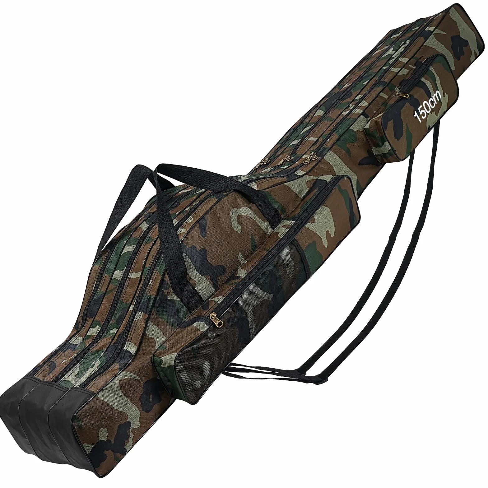 Sac de Pêche Portable avec 3 Couches, 150cm Pliable Sac de Transport Canne à Pêche Grande Capacité Étanche Fourreau Canne à Pêche Portatif Sac de Canne à Pêche avec Sangle Réglable