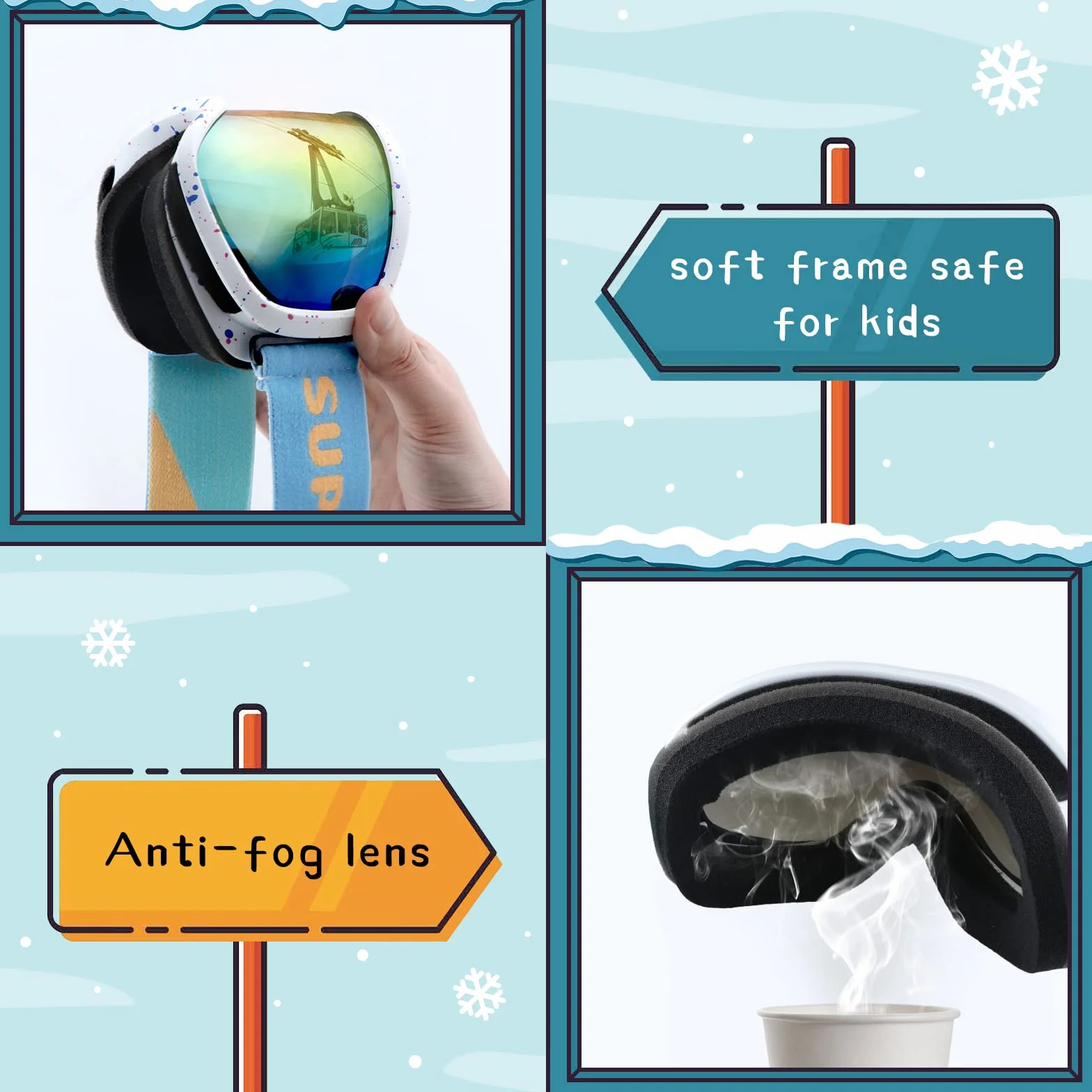 Supertrip Masque de Ski Enfant, Lunette de Ski 5 à 15 ans Anti-Buée/Poussière UV400, Masqué Ski Enfant pour le snowboard, l'alpinisme, la motoneige