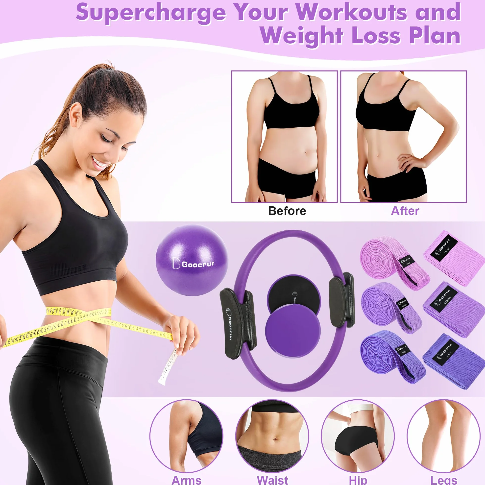 Goocrun Pilates Ring Set Exercise Equipment Resistance Bands