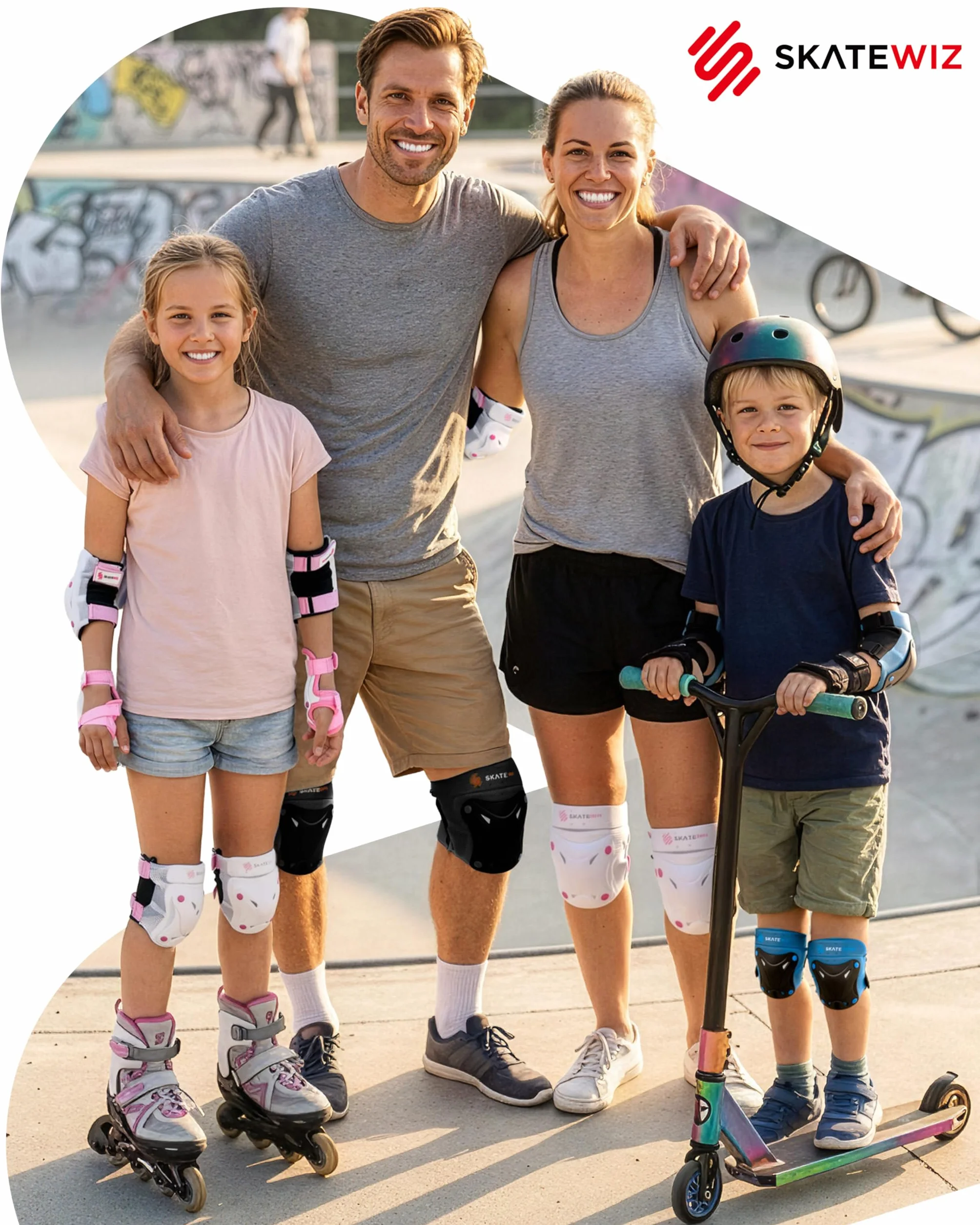 SKATEWIZ Sets de Protection Roller Enfant & Adulte - Protect-1 Protection Skateboard - Protege Genoux Skate Adulte Enfants et Adultes - Overboard, BMX