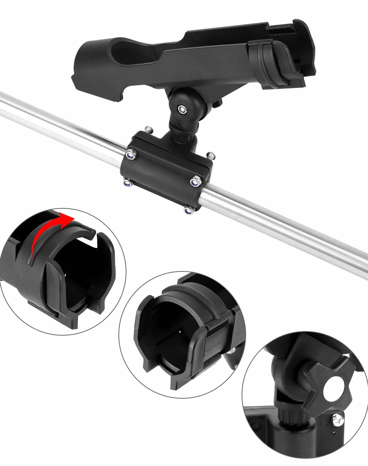 QWORK® 2 Pièces Support de Canne à Pêche - Réglable à 360 ° - Monter Horizontalement/sur des Murs/sur des Rails - pour Bateau Kayak