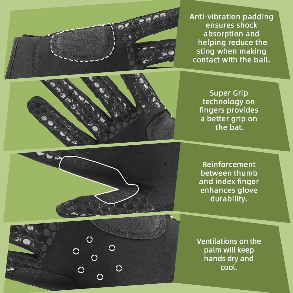 Seibertron B-A-R Pro 2.0 Signature Gants de Baseball/Softball Batting Gloves Super Grip Finger Fit for Adult and Youth/Adulte and Junior