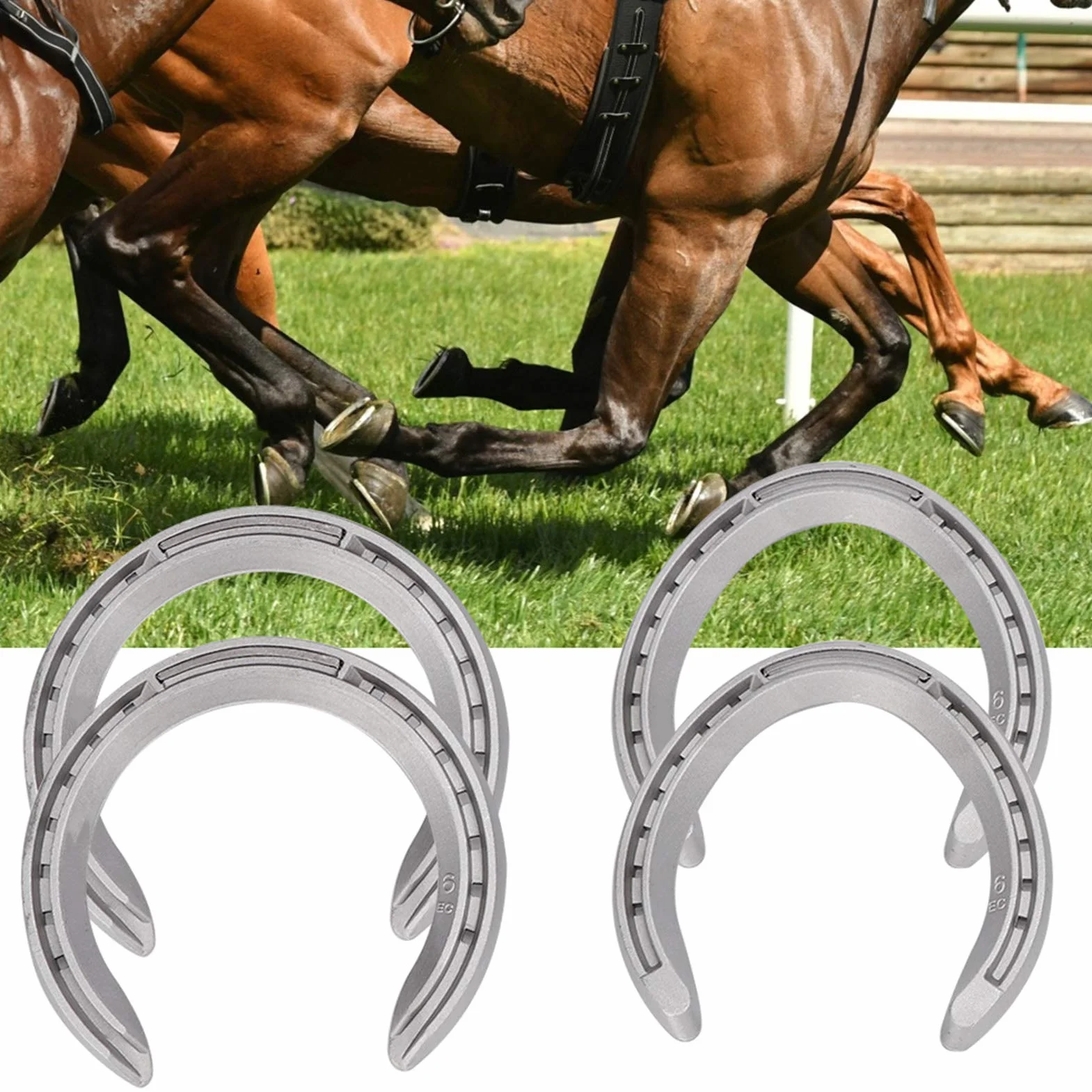 JTLB Lot de 4 fers à cheval en alliage d'aluminium - Outil d'équitation - Accessoires (taille 6)