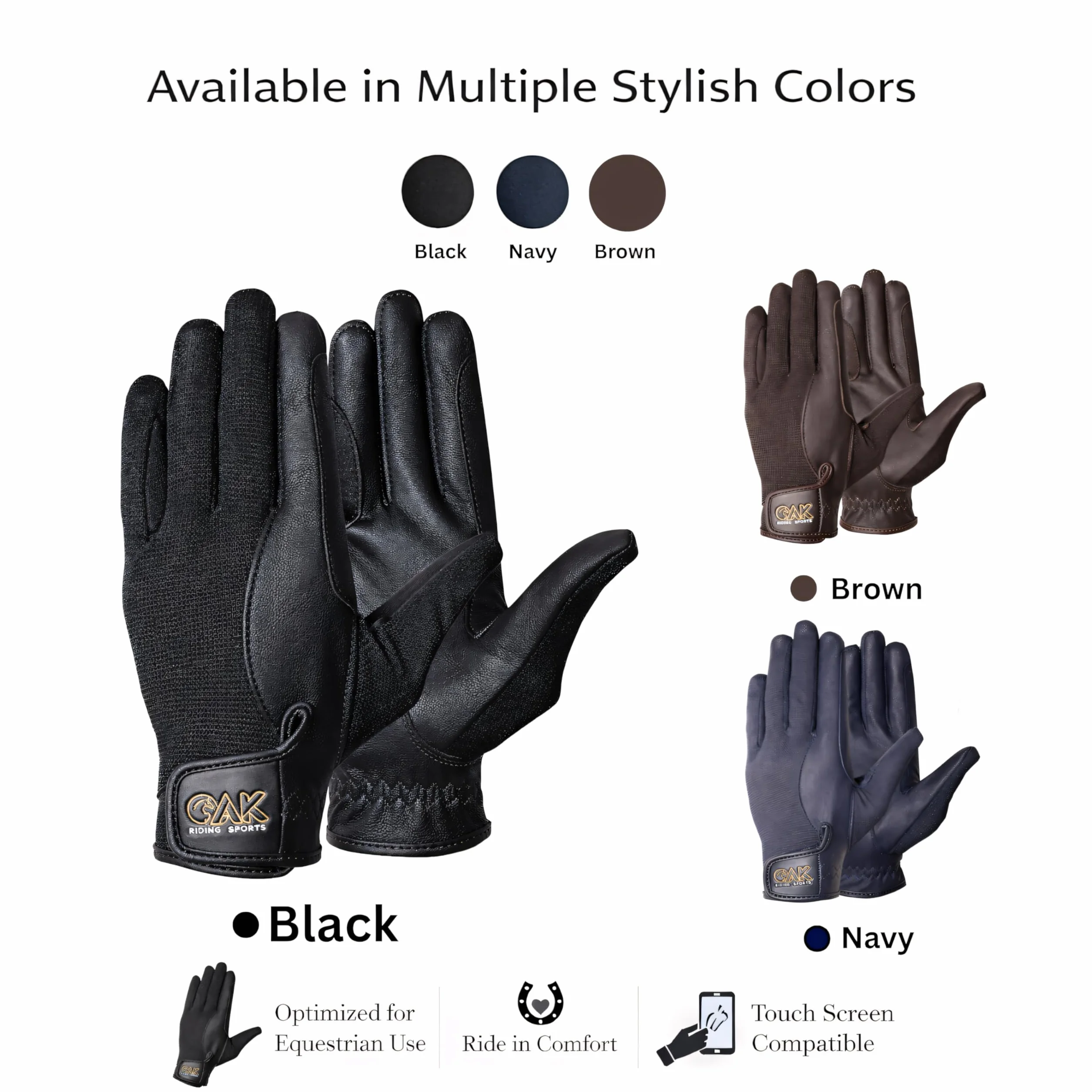 AK Solar Tech Gants d'équitation en cuir souple avec maille respirante