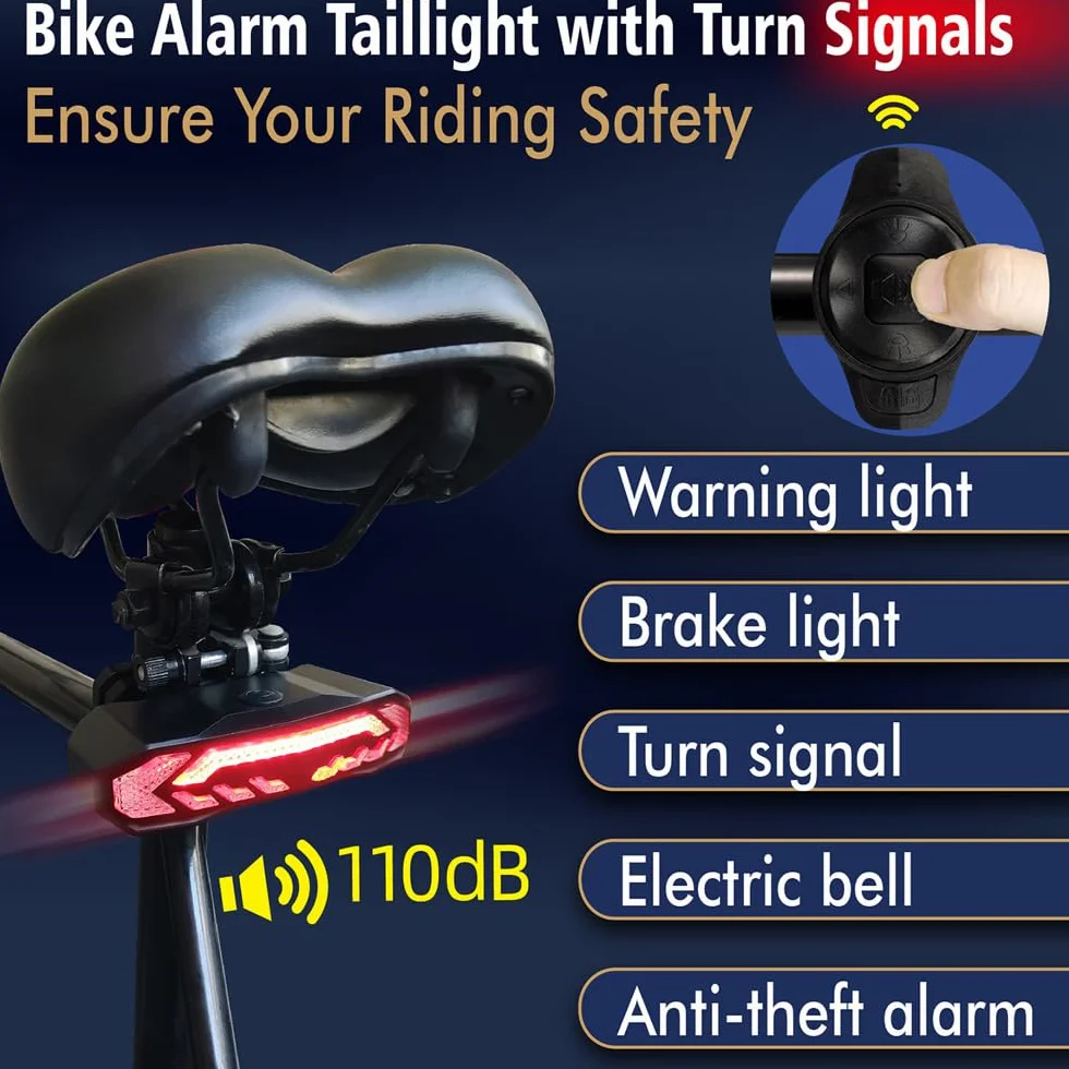 Feu arrière d'alarme de vélo sans Fil avec Signal de Virage IP65 feu arrière de Frein de vélo USB à télécommande imperméable