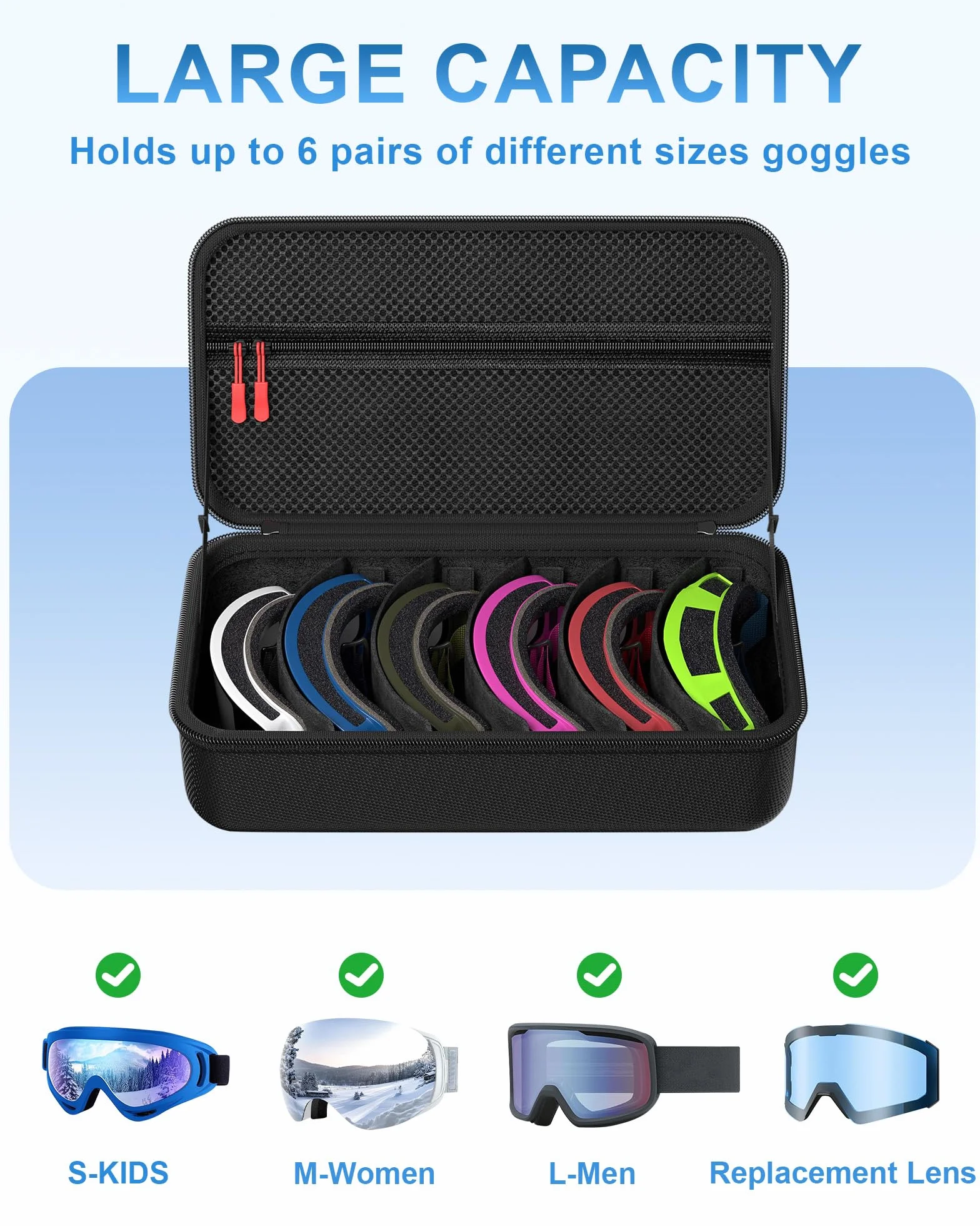 ProCase Grand Étui à Lunettes de Ski, Housse Rigide et Rangement Protégé Masque de Ski avec Poignée, Boîte pour Masque, Sac de Transport Goggle Case Protection
