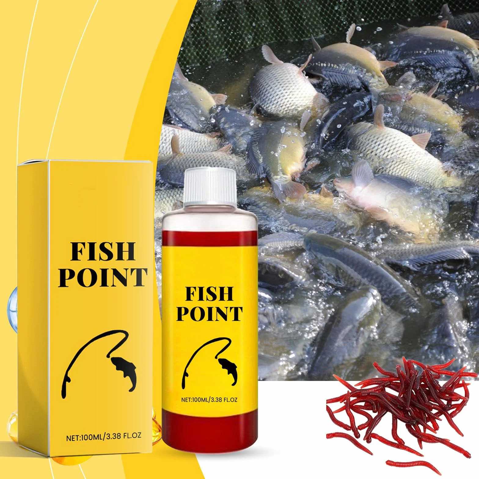Concentrated Fish Attractant Liquid, Red Worm Formula Fishing Scent Bait Additive, 100ml Fish Point Liquid for Freshwater Fishing Trout Panfish