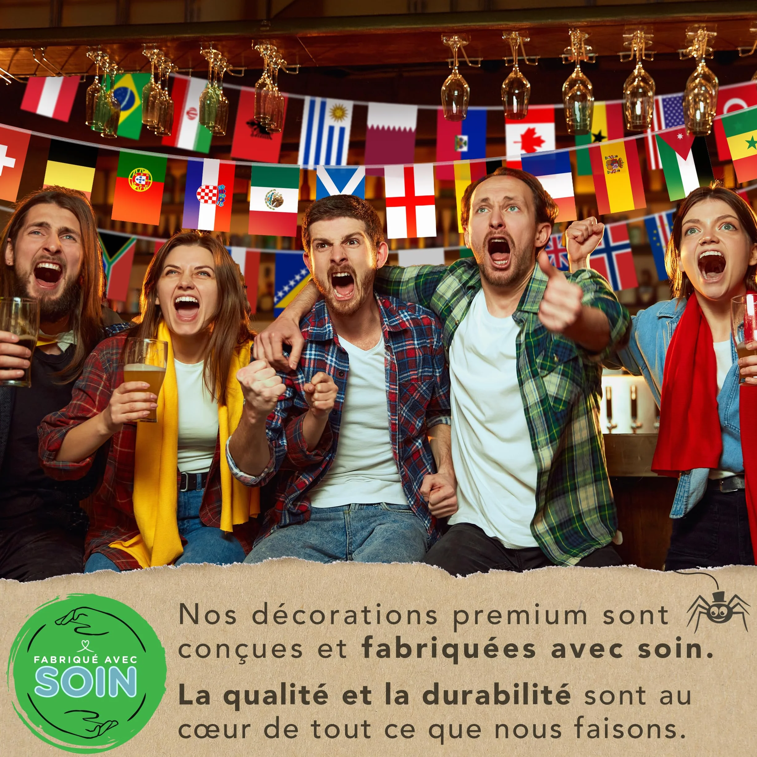 Banderole réutilisable Coupe du Monde 2026 – 48 équipes qualifiées – Décoration football 2026
