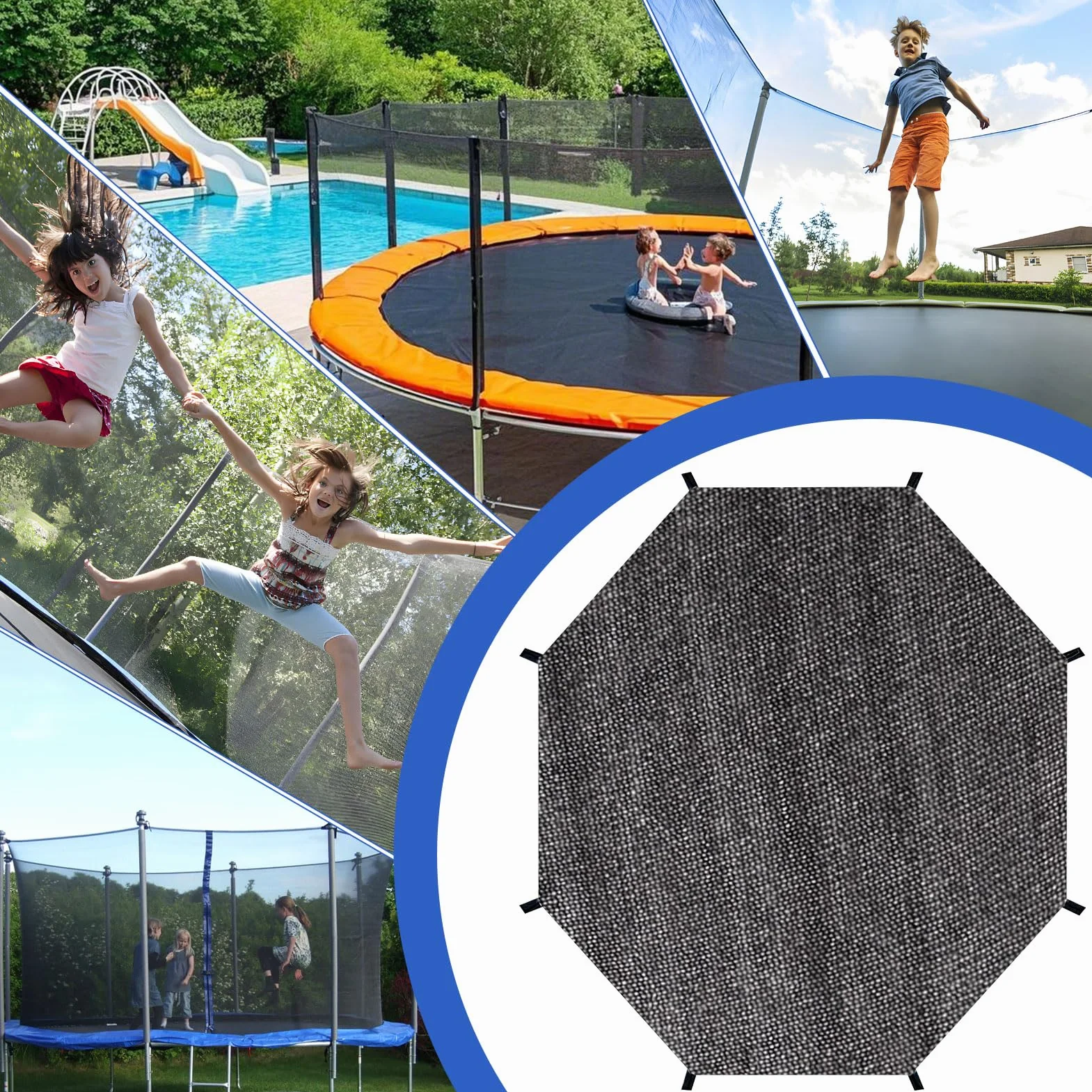 FUFRE Bâche de protection solaire pour trampoline - Diamètre : 183, 244, 305, 366 cm - Pour 6/8 barres - Résistant aux UV - Accessoire de trampoline