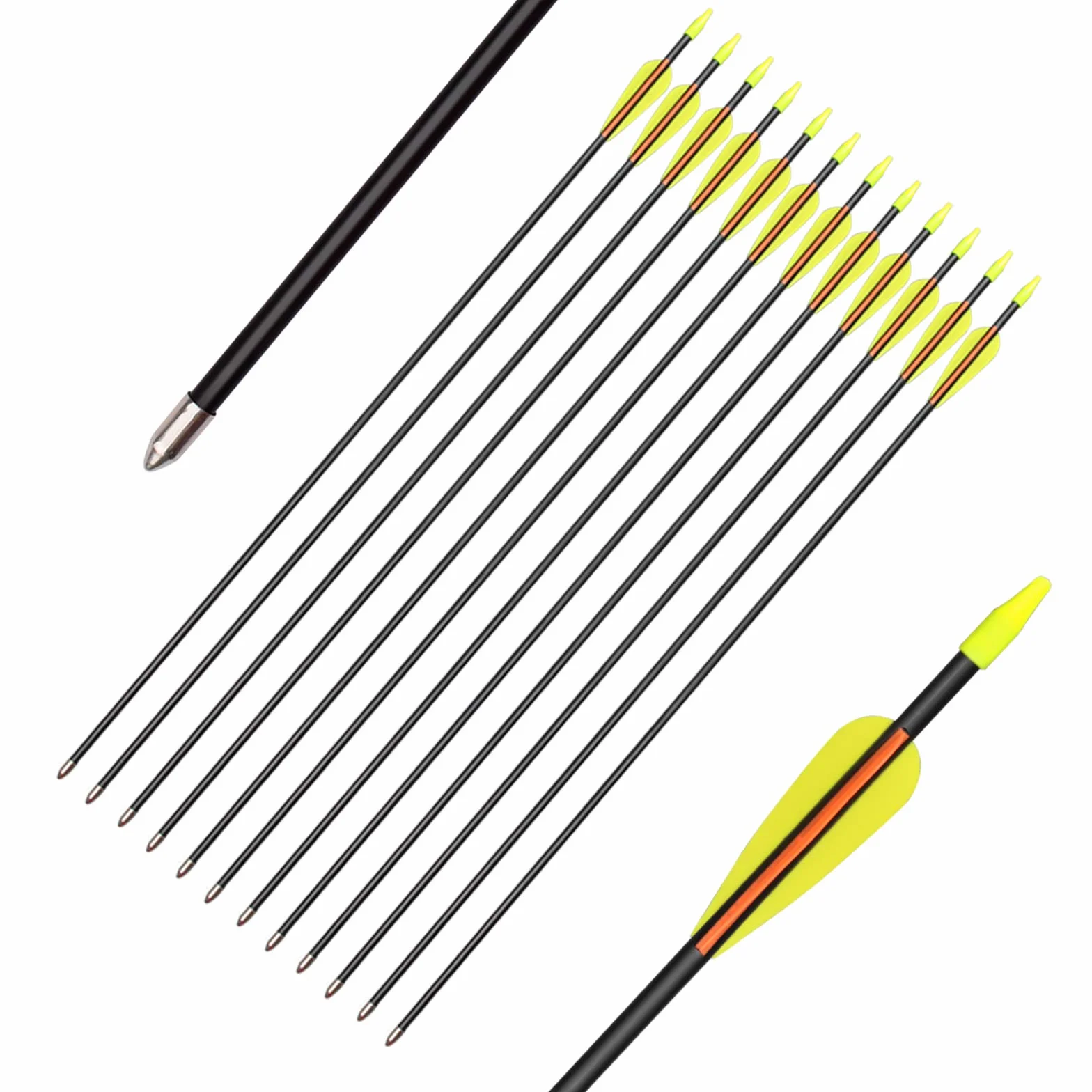 Flèches en Fibre de Verre Flèches d'entraînement 30 Pouces avec Tube de Support de flèche Arcs Classiques en Verre de sécurité adaptés aux Jeunes Enfants Femme débutant