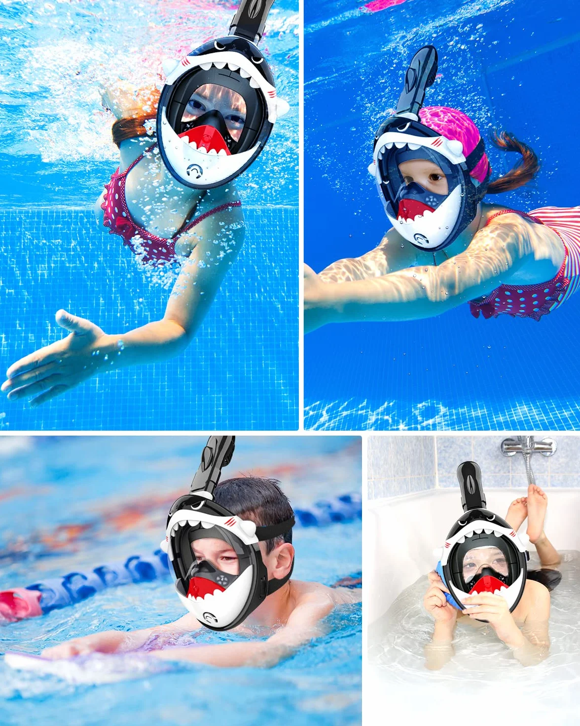 Masque de Plongée Enfants Intégral,180° HD Anti-Leak Anti-Fog Masque de plongée pour Kinds Système de Jouets avec Tuba à Sec Design Mignon pour Les Enfants de 4~14 Ans
