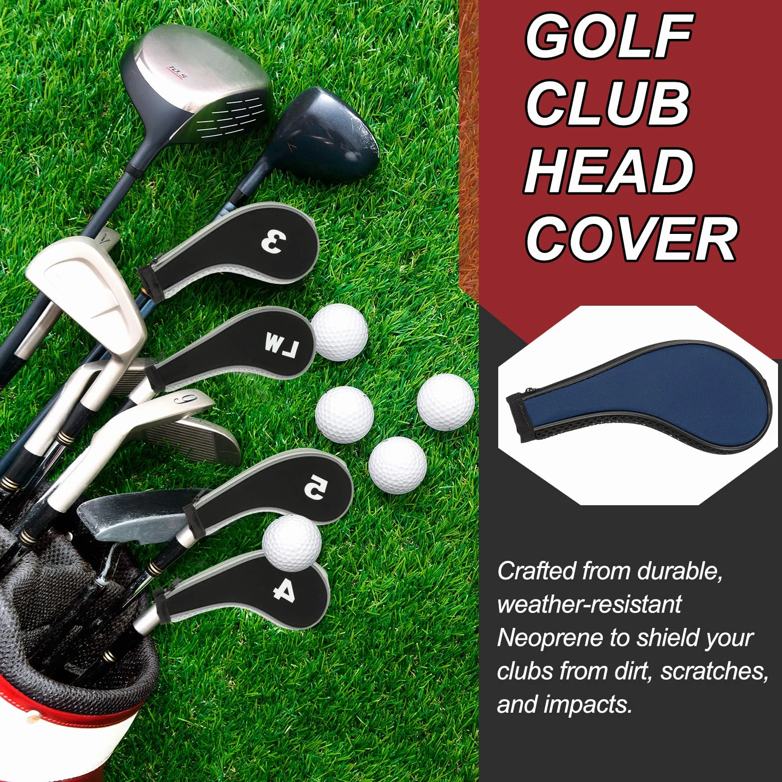 PATIKIL Housse pour Tête De Club De Golf, 12 Pcs Housses pour Fers De Golf en Néoprène Housse pour Driver Cadeaux pour Amateurs De Golf pour Hommes Femmes, Bleu Foncé/Noir