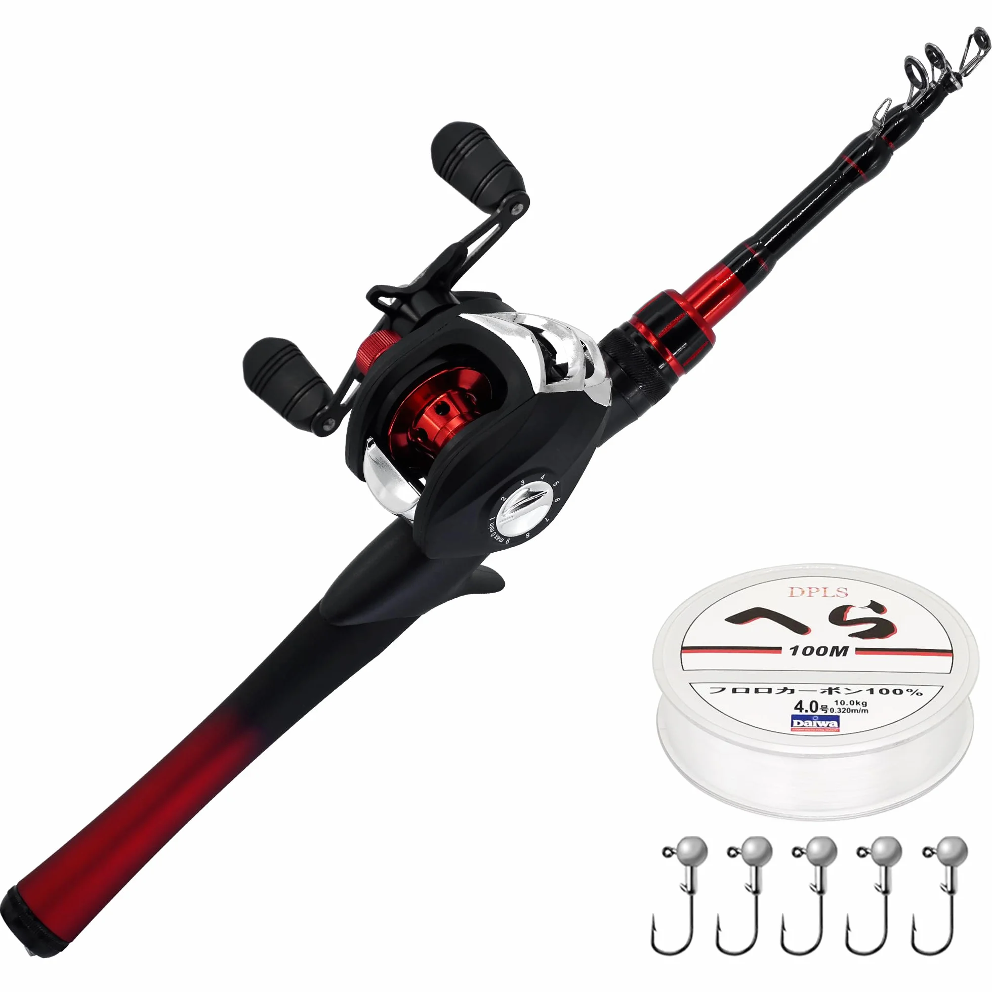 Kilitn Canne à pêche et Moulinet combiné, Baitcasting Combo Baitcast Reel 1.5M Canne télescopique en Fibre de Verre Durable avec Ligne de pêche Kits complets Poignée Confortable