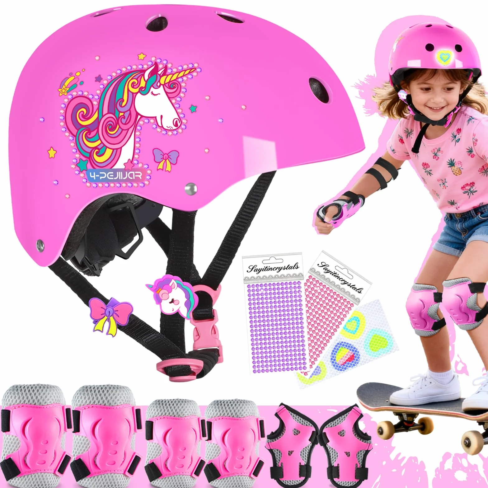 Licorne Protection Roller Enfant Fille Genouillères pour Enfants Equipement de Protection avec Sac de Transport pour Scooters Vélos Inline Skates Skateboard
