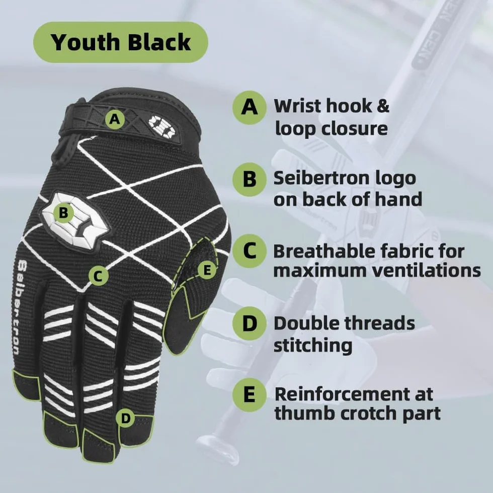 Seibertron B-A-R Pro 2.0 Signature Gants de Baseball/Softball Batting Gloves Super Grip Finger Fit for Adult and Youth/Adulte and Junior