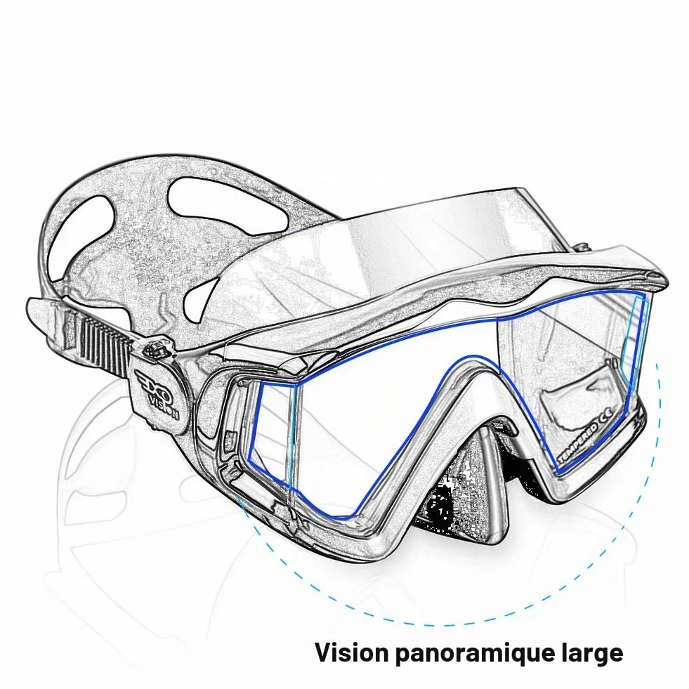 Masque de plongée Pano 3 Adulte - Masque de plongée en Verre trempé - Lunettes de plongée Anti-buée Lunettes de Natation avec Couvre-Nez pour la plongée en apnée, la plongée en apnée, la Natation