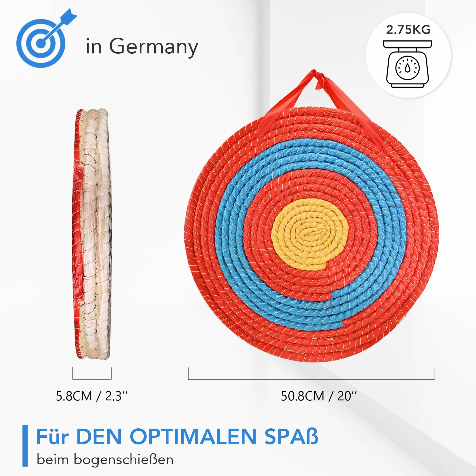 Cible de tir à l'arc et sports d'arme, cible de paille Archery Target pour adulte (diamètre 50 cm, épaisseur 3 couches, 6 cm)