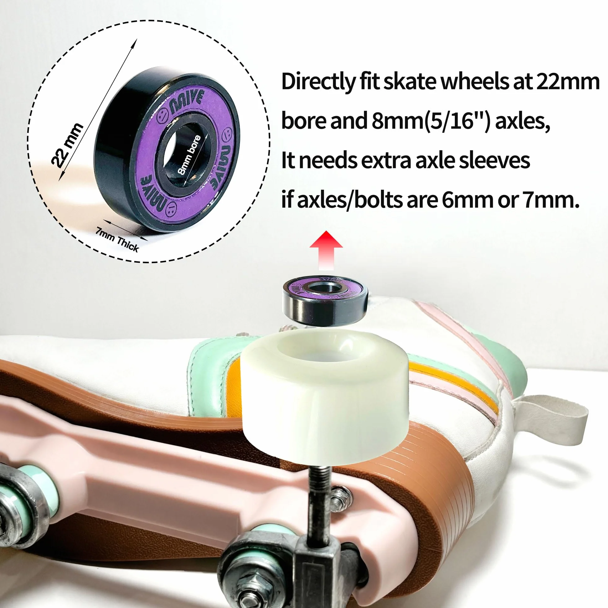 Lot de 16 roulements de 8 mm - Précision 608 - Pour quad en ligne - Roller Derby - Longboard (violet fluo)