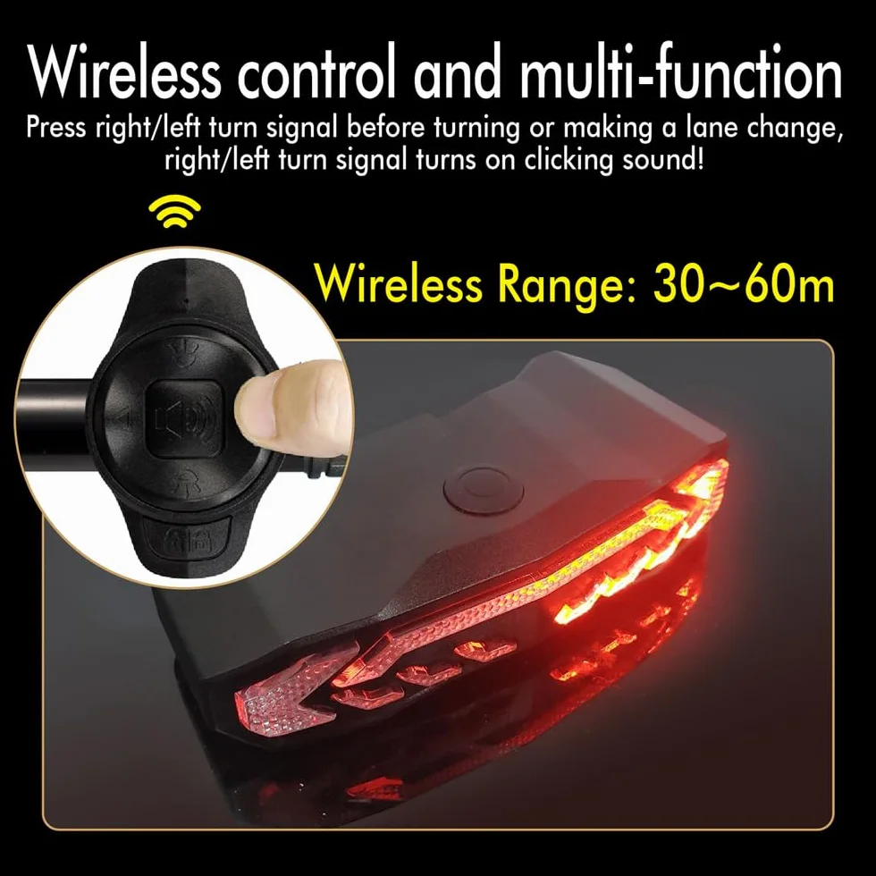 Feu arrière d'alarme de vélo sans Fil avec Signal de Virage IP65 feu arrière de Frein de vélo USB à télécommande imperméable