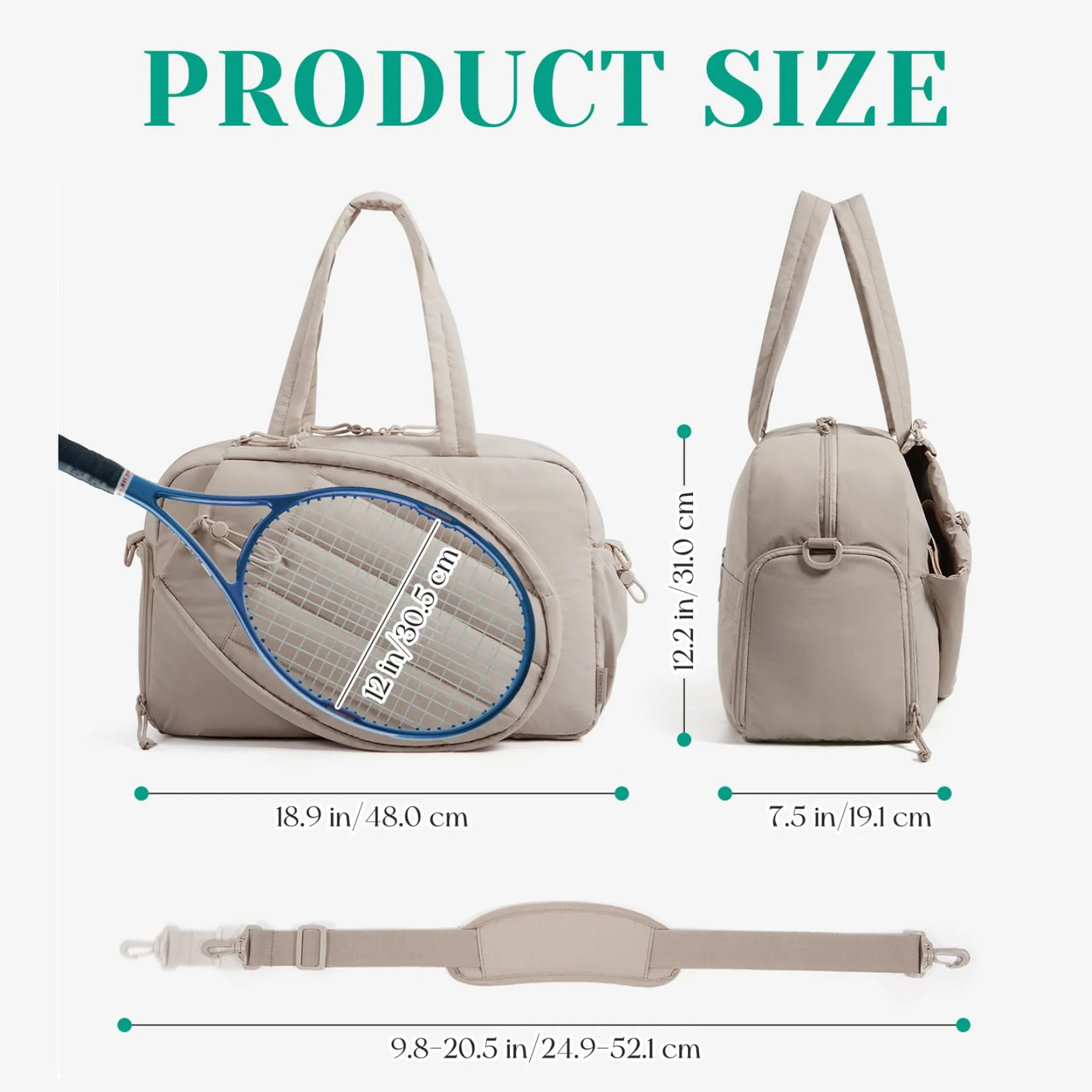 Sac de Raquette de Tennis Multifonctionnel pour Femmes, 2 Raquettes avec Compartiment à Chaussures et Poche Humide