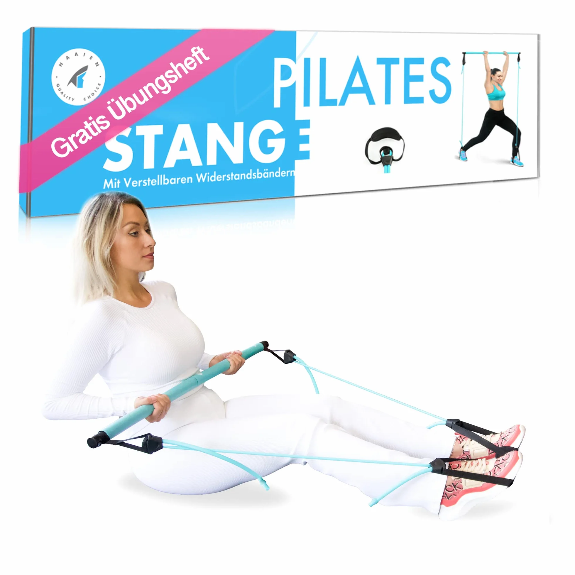 HAAIEN Barre de Pilates avec Bandes rsistance Appareil Fitness Multifonction pour la Maison Sport Un entranement Efficace Tout Le Corps Home Gym Training Les Femmes et Hommes Bleu