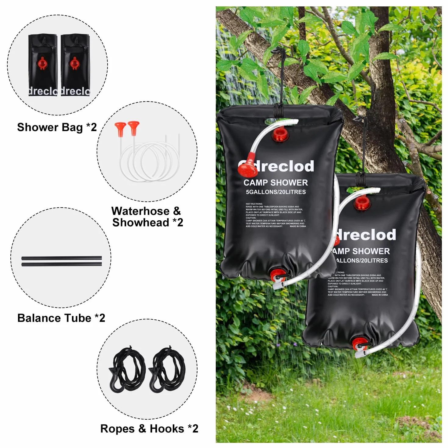 Lot 2 PCS Douche Solaire, 20L Sac de Douche Solaire Camping Pliable Sac de Douche Camping Portable Solaire Chauffe Sac de Douche de Sport Camping Randonée