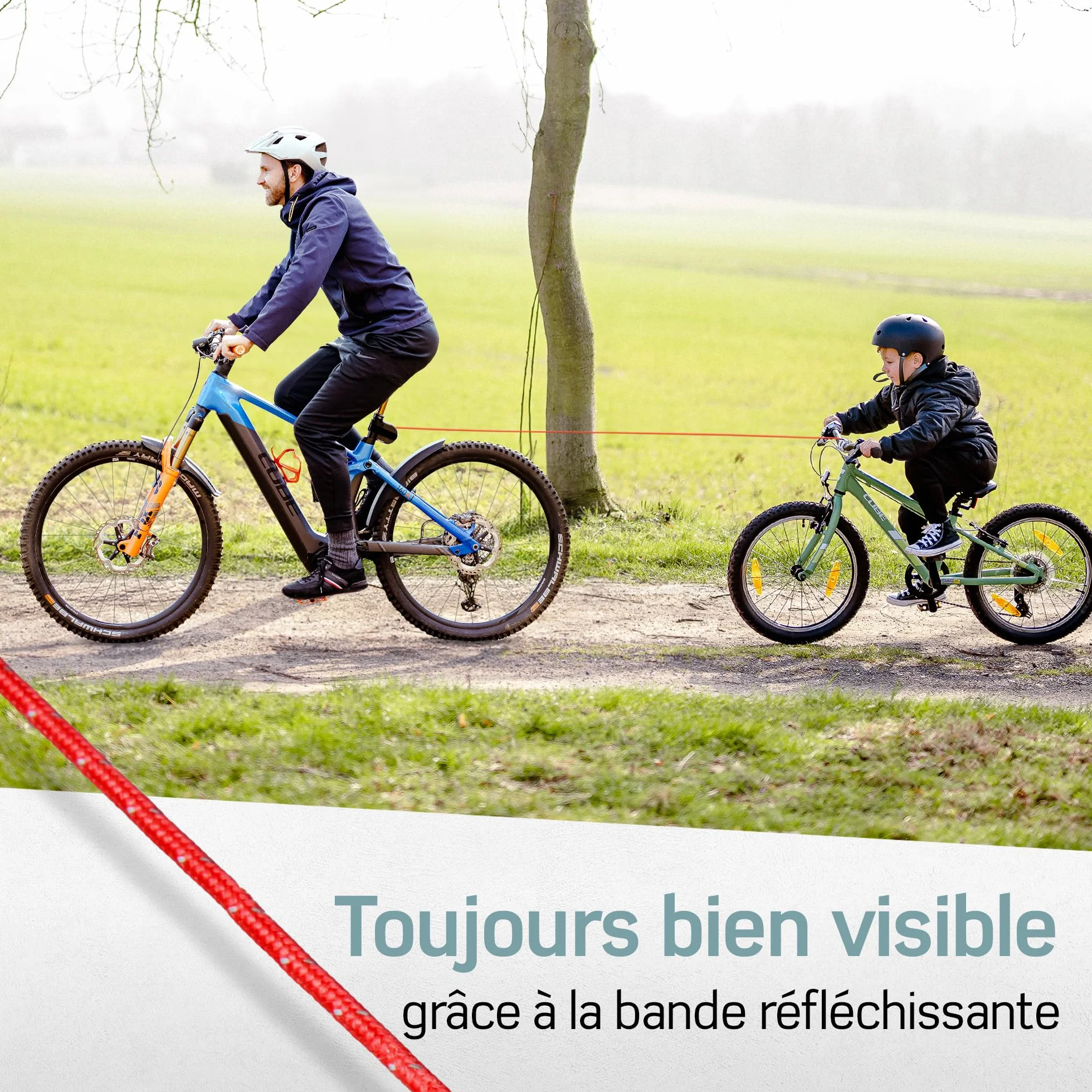 Borgen Corde de remorquage vélo pour Enfants et Adultes, Accrochage et Décrochage Sécurisés et Faciles, adapté pour Woom, Charge jusqu'à 120 kg.