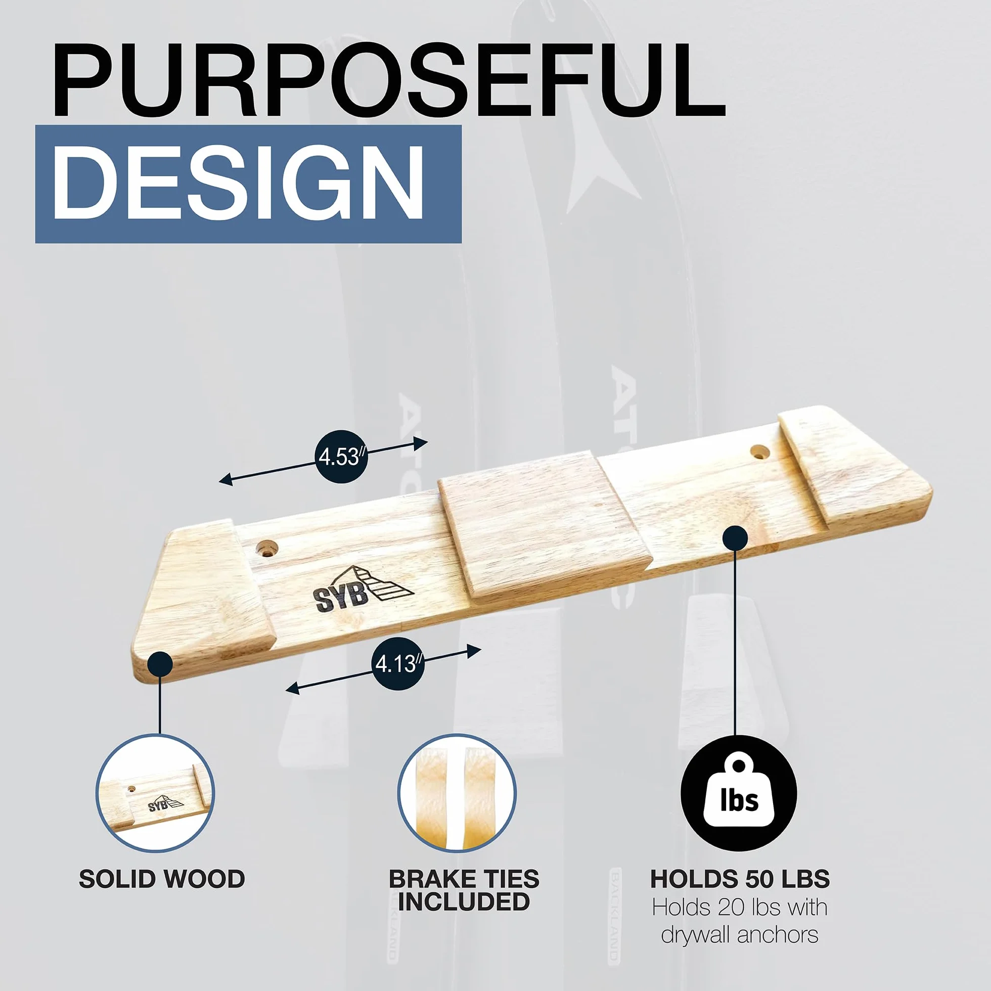 StoreYourBoard Porte-skis en bois massif mural 22,7 kg