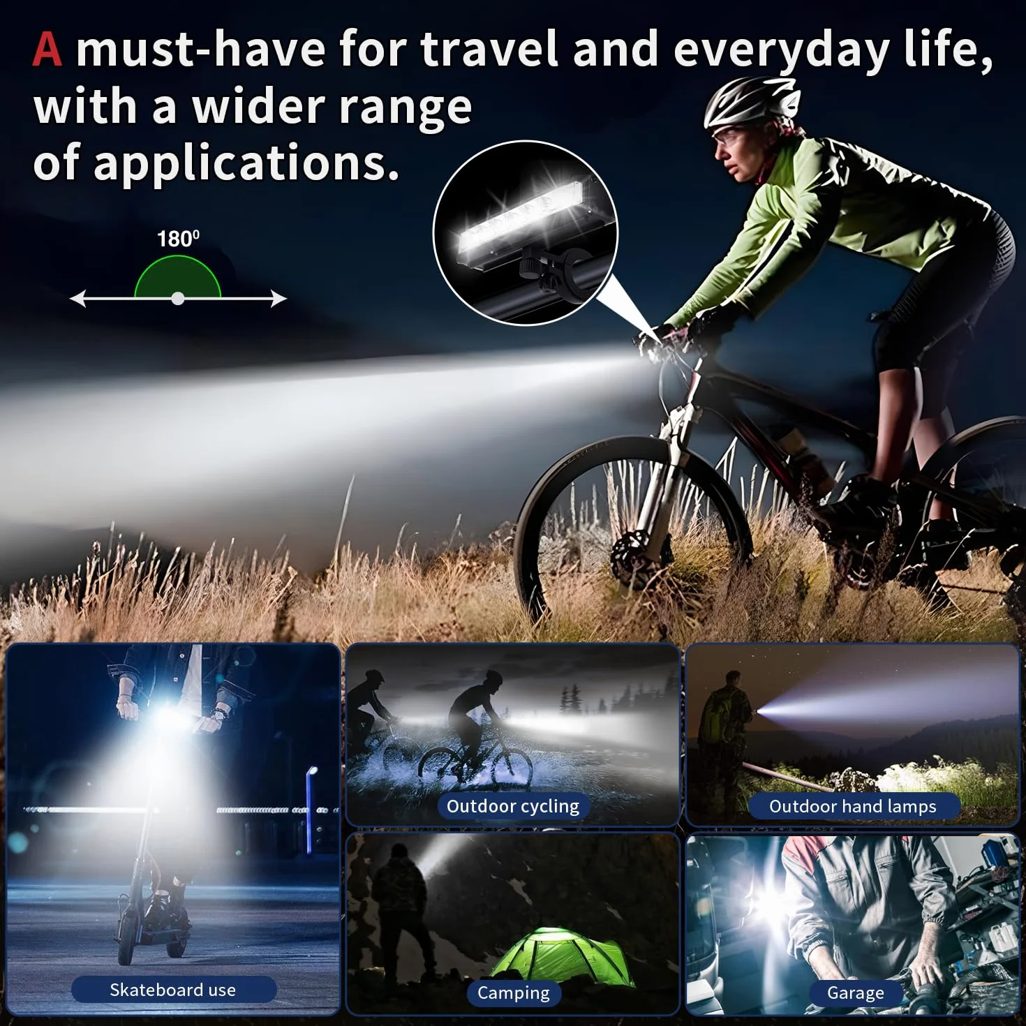 KAOUKUO Lumiere Velo 1400 lumens LED 4000mah Lampe Rechargeable USB IPX5 Étanche Phare VTT Cyclisme Nocturne