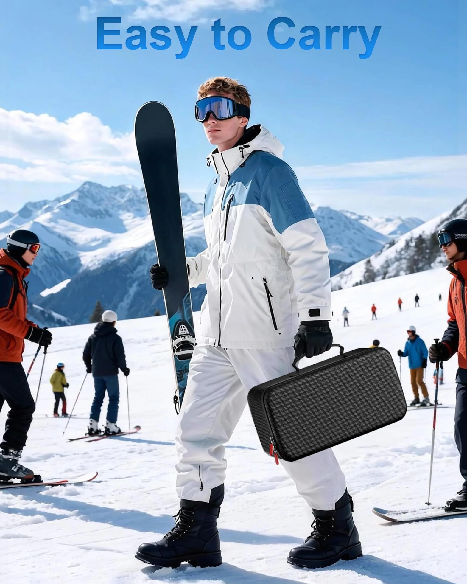 ProCase Grand Étui à Lunettes de Ski, Housse Rigide et Rangement Protégé Masque de Ski avec Poignée, Boîte pour Masque, Sac de Transport Goggle Case Protection
