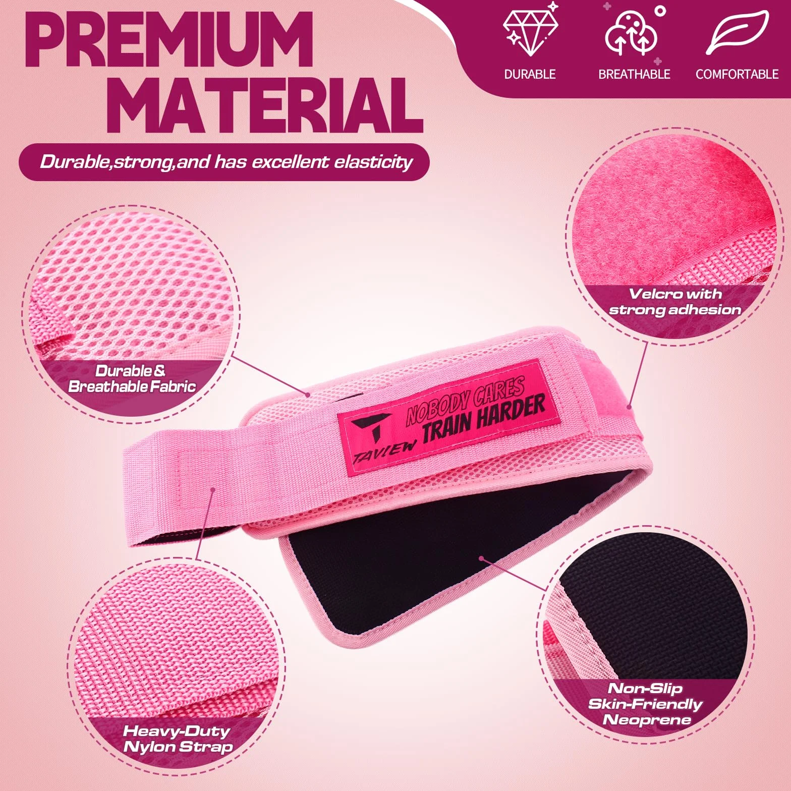 TAVIEW Ceinture de musculation en cuir rose pour gym et pilates, équipement de fitness pour entraînement des fesses avec haltères, kettlebells pour fentes, squat inversé