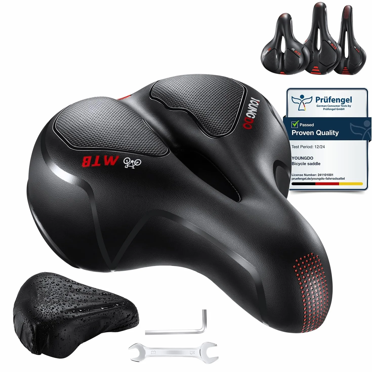 YOUNGDO Selle Vélo Confortable Gel Ergonomique avec Boule d'Amortisseur à Double Ressort pour VTT Vélos de Montagne Pliants