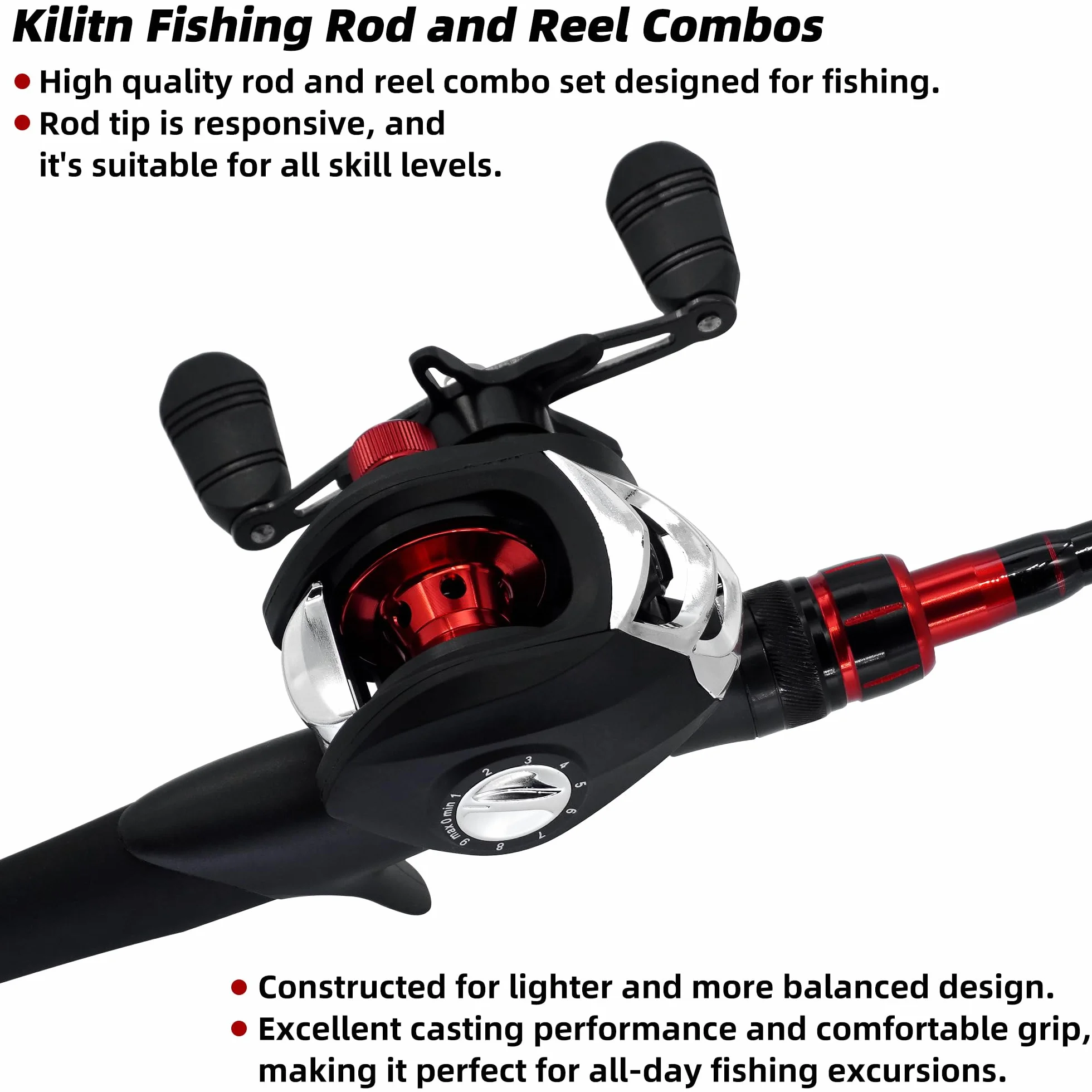 Kilitn Canne à pêche et Moulinet combiné, Baitcasting Combo Baitcast Reel 1.5M Canne télescopique en Fibre de Verre Durable avec Ligne de pêche Kits complets Poignée Confortable