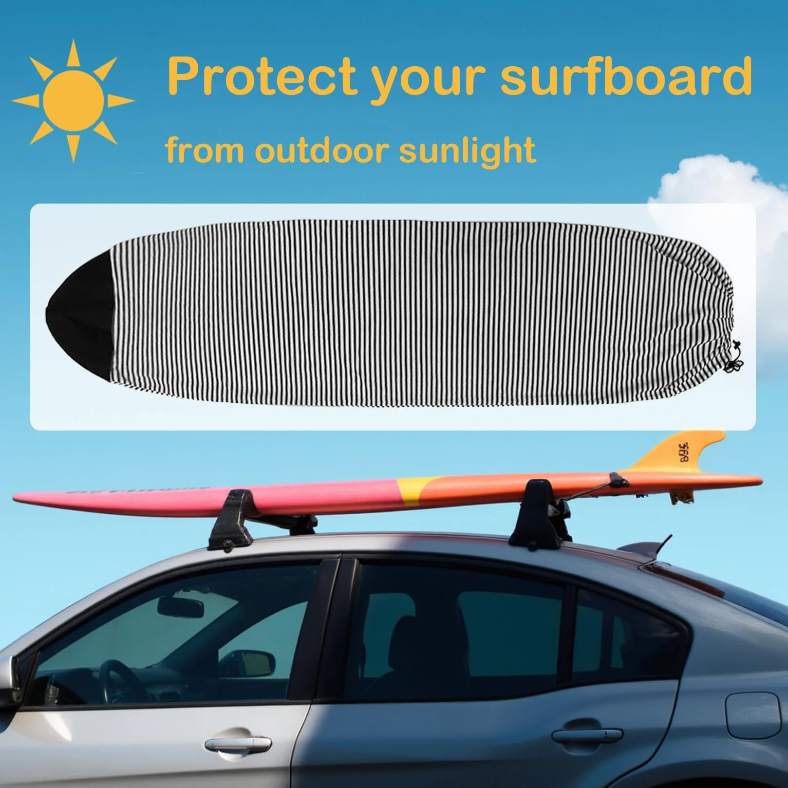 Housse de protection pour planche de surf pour longboard, paddleboard, planche de surf, planche de surf, housse avec cordon de serrage