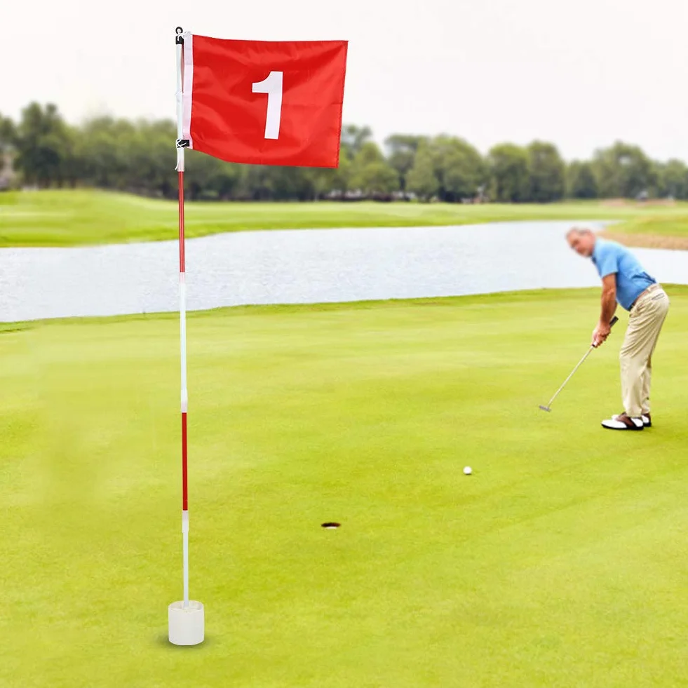 Mât de Golf, Amovible 5 Sections avec Gobelets Drapeau Vert pour Entraînement et Compétition Clubs Joueurs