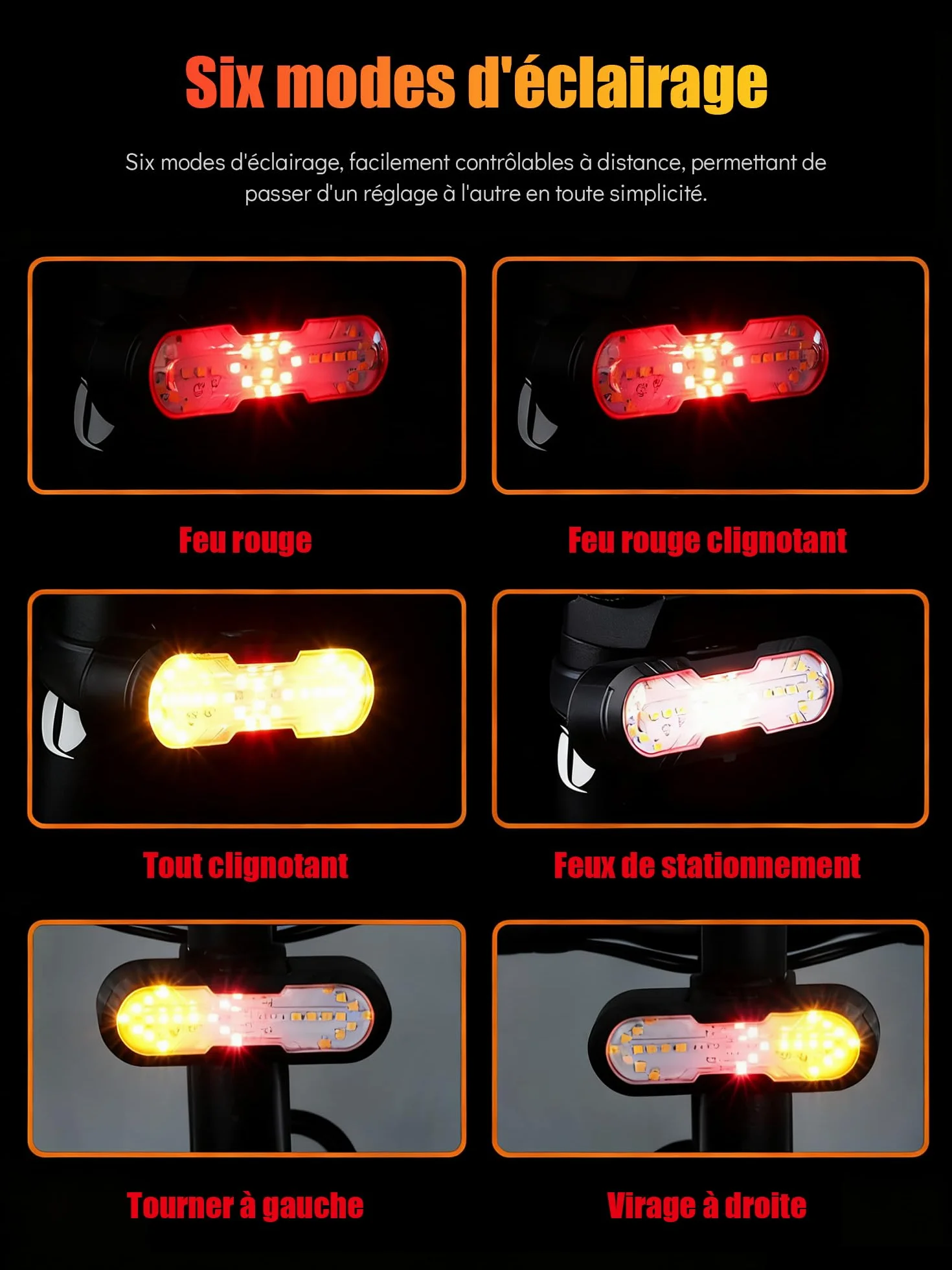Clignotant de Vélo avec Télécommande,Résistant à l'eau Feu Arrière de Vélo avec Klaxon Bell 70dB,6 Modes D'éclairage Rechargeable par USB,Accessoires Vélo VTT pour Cyclisme