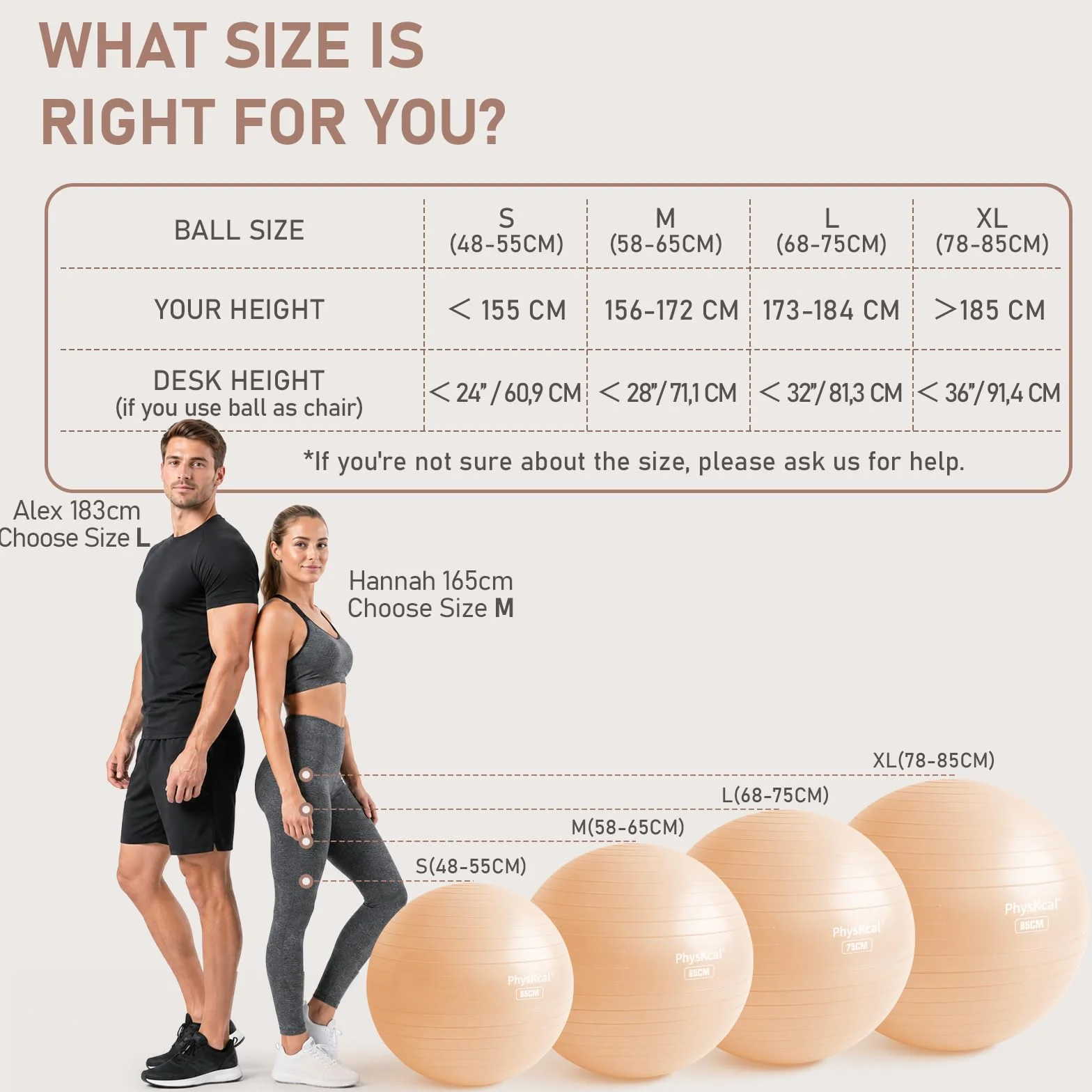 PhysKcal Ballon de Pilates 55-85cm Anti-dérapant Yoga Ball Swiss Ball avec Pompe