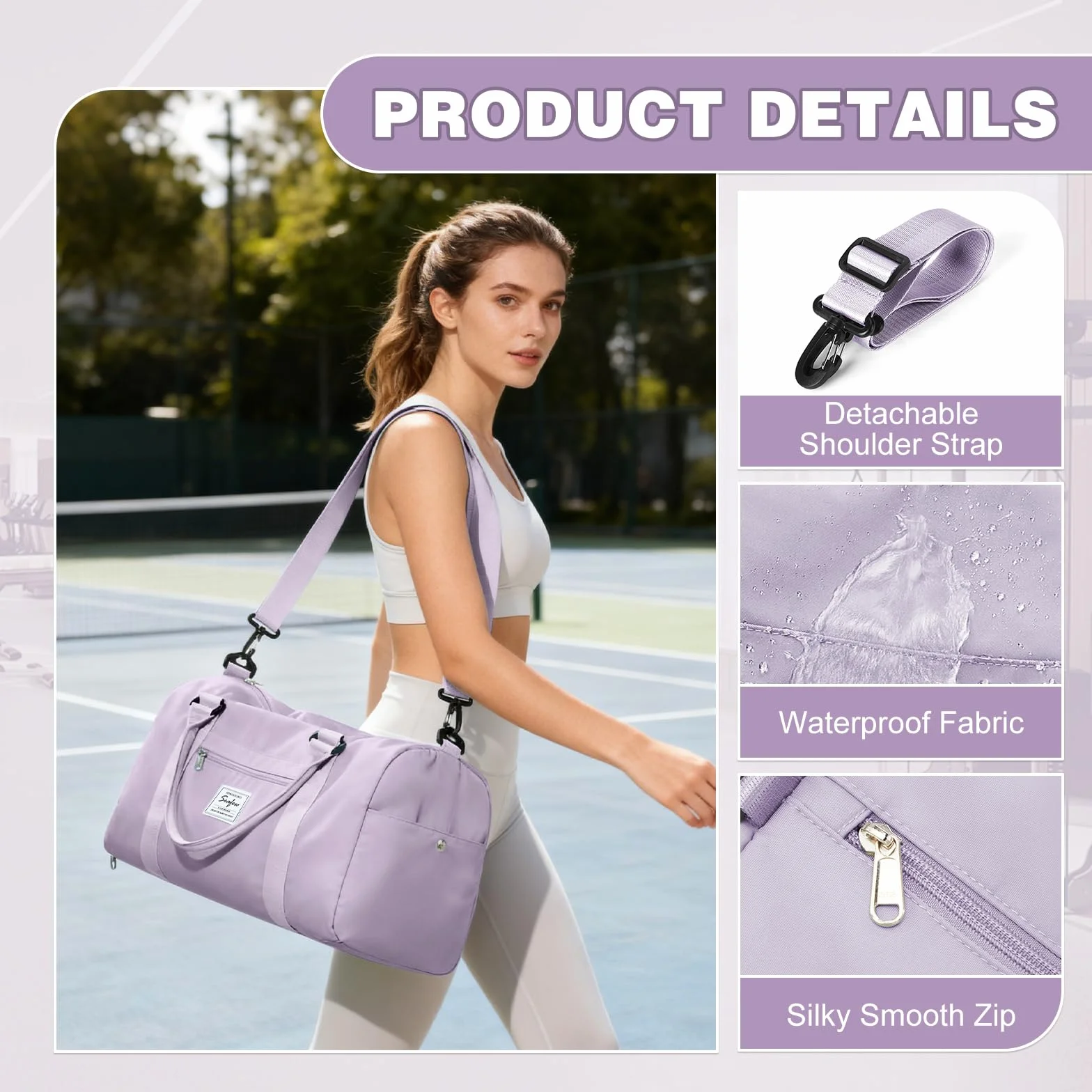 Sac de Sport Femme Homme Léger avec Compartiment Chaussures Poche Humide Duffle Bag Violet A11
