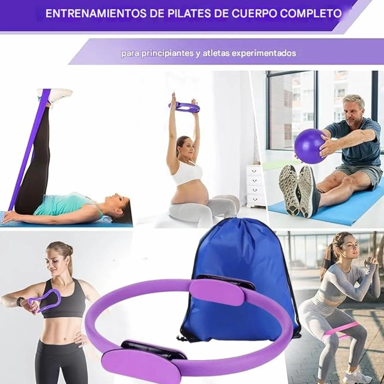 Kit de Pilates Essentiel pour Entraînement à Domicile – Équipement de Fitness Portable avec Cercle Pilates, Bandes de Résistance Longues, Balle Souple et Chaussettes Antidérapantes