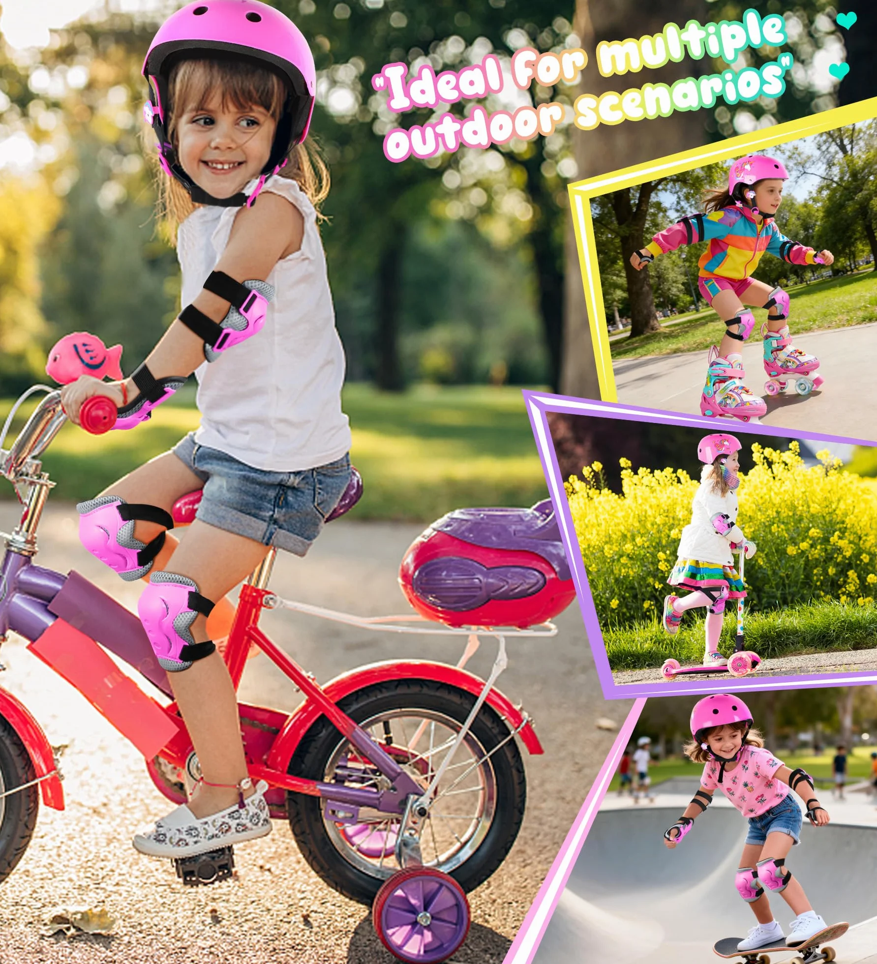 Licorne Protection Roller Enfant Fille Genouillères pour Enfants Equipement de Protection avec Sac de Transport pour Scooters Vélos Inline Skates Skateboard