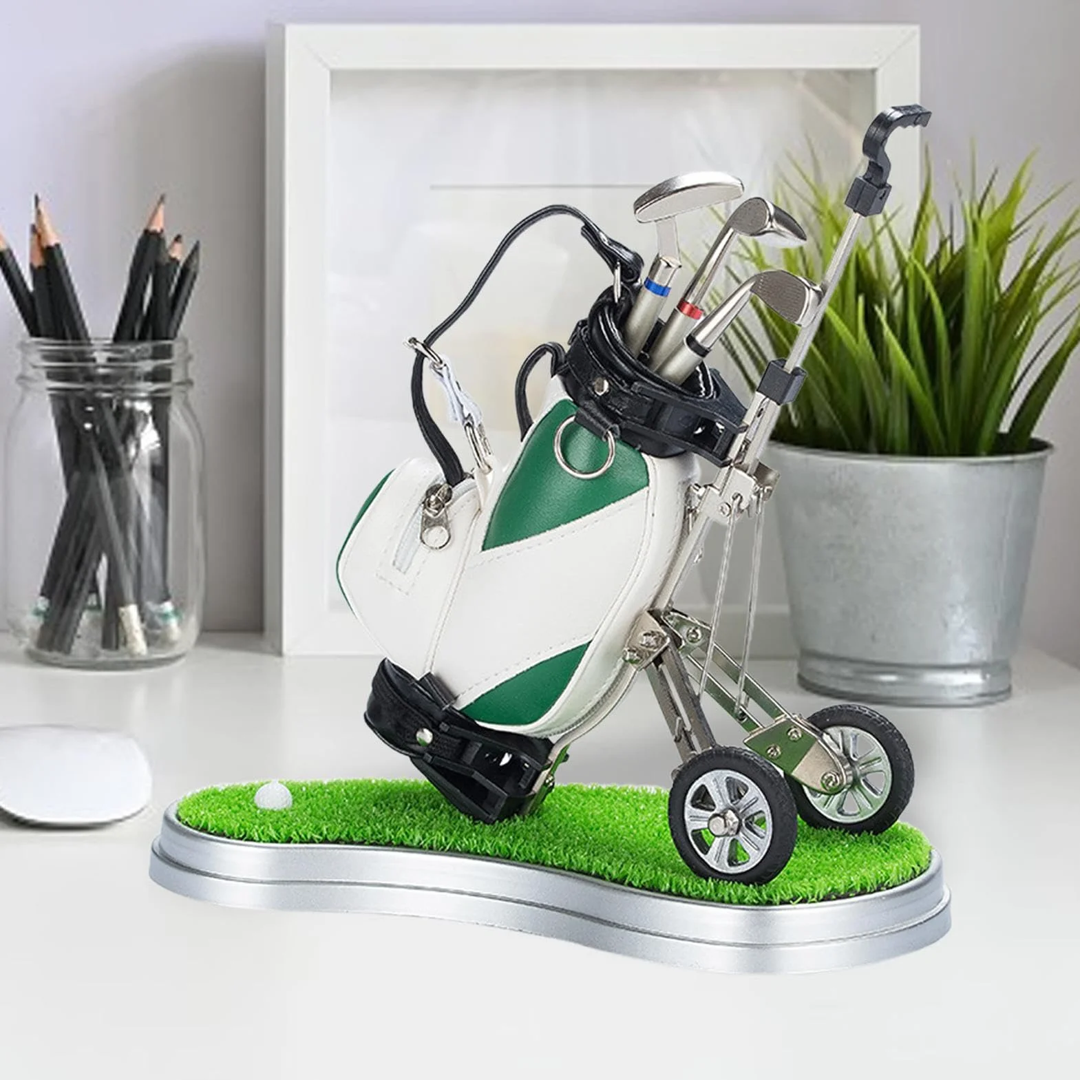 Porte-crayon en forme de sac de golf – Décoration de bureau miniature, idéal pour les amateurs de golf | Ensemble de stylos créatif au design club de golf, parfait comme souvenir unique