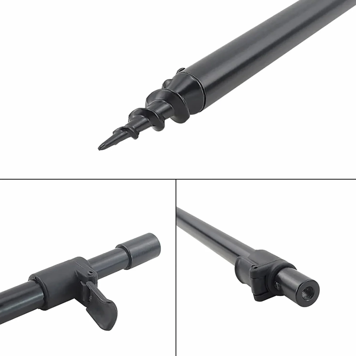 Hirisi Lot de 2 supports de cannes à pêche réglables en différentes longueurs de 30 à 90 cm avec filetage et piquet de tarière comme support de canne à pêche en aluminium