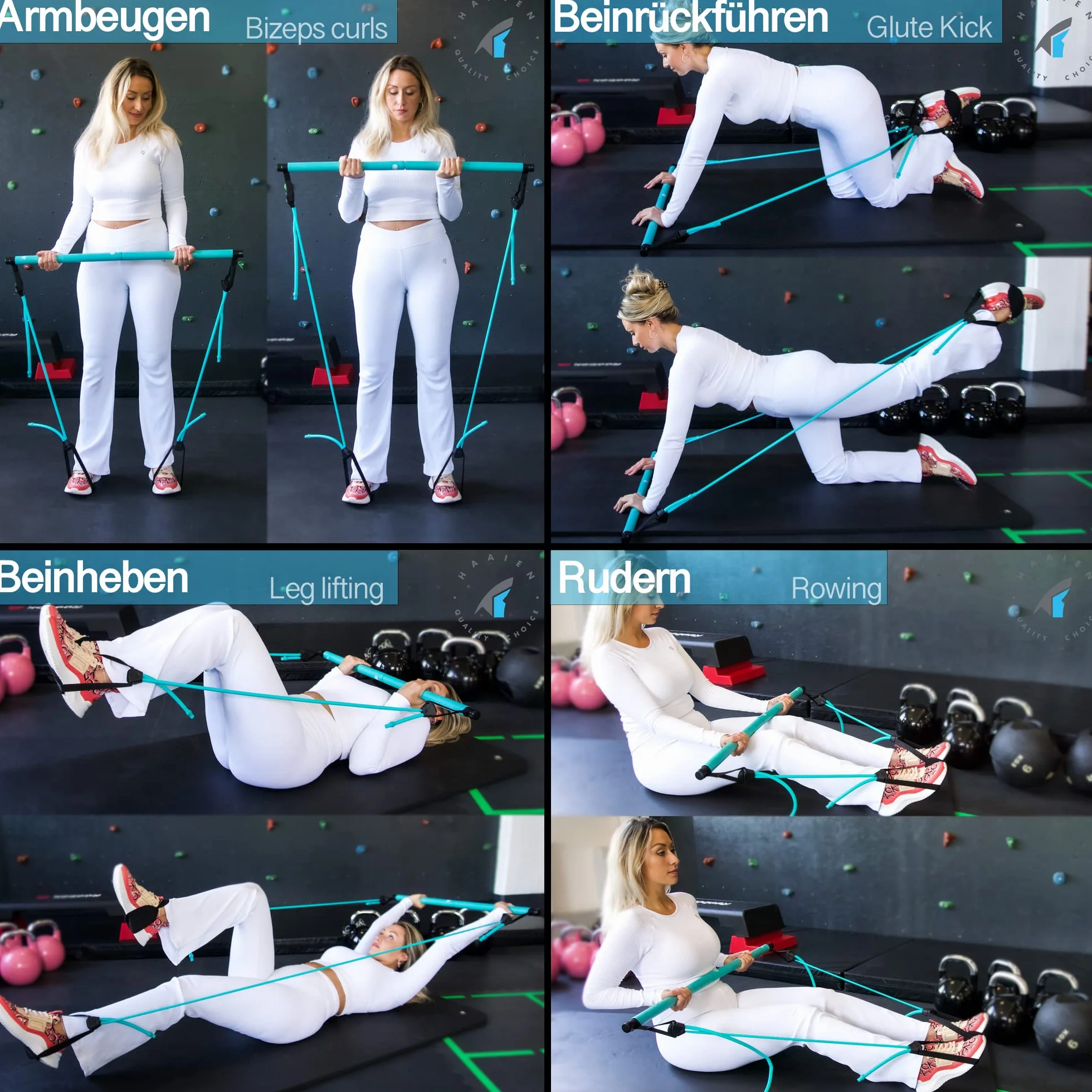 HAAIEN Barre de Pilates avec Bandes rsistance Appareil Fitness Multifonction pour la Maison Sport Un entranement Efficace Tout Le Corps Home Gym Training Les Femmes et Hommes Bleu