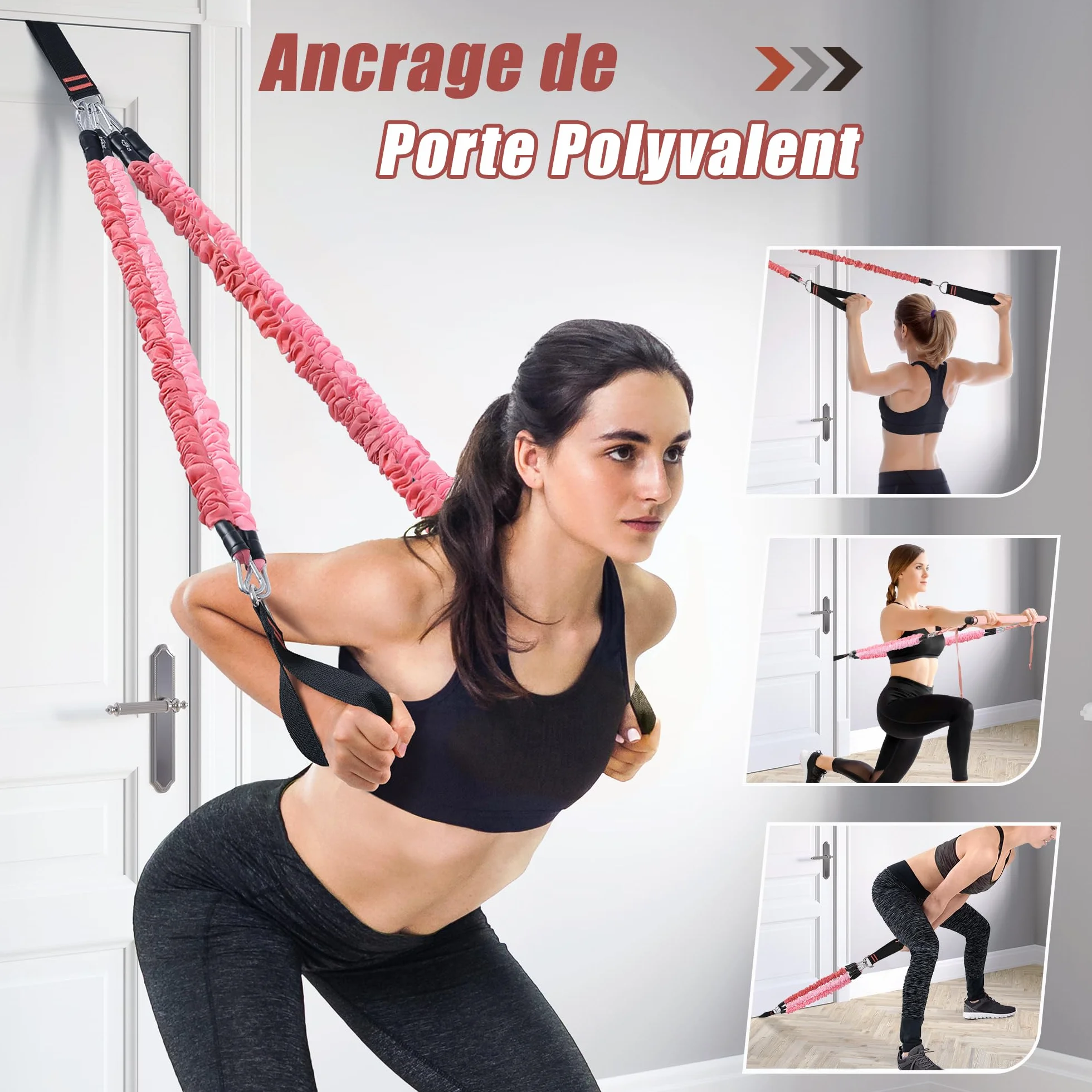 ALongSong Elastiques de Musculation Barre de Pilates avec 6 Bandes de Résistance Élastique 180LBS ou 240LBS Ancrage de Porte Réglable Amovible pour Sport Maison Fitness Yoga Étirement Squat