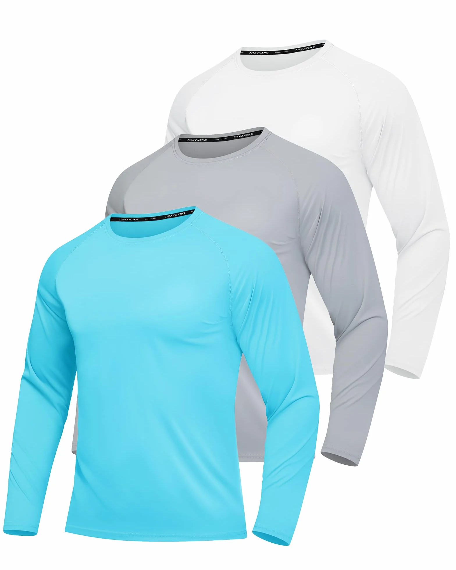 FUXERT Lot de 3 Chemises Rashguard à Manches Longues pour Homme, Protection Solaire UPF 50+, séchage Rapide, entraînement et randonnée