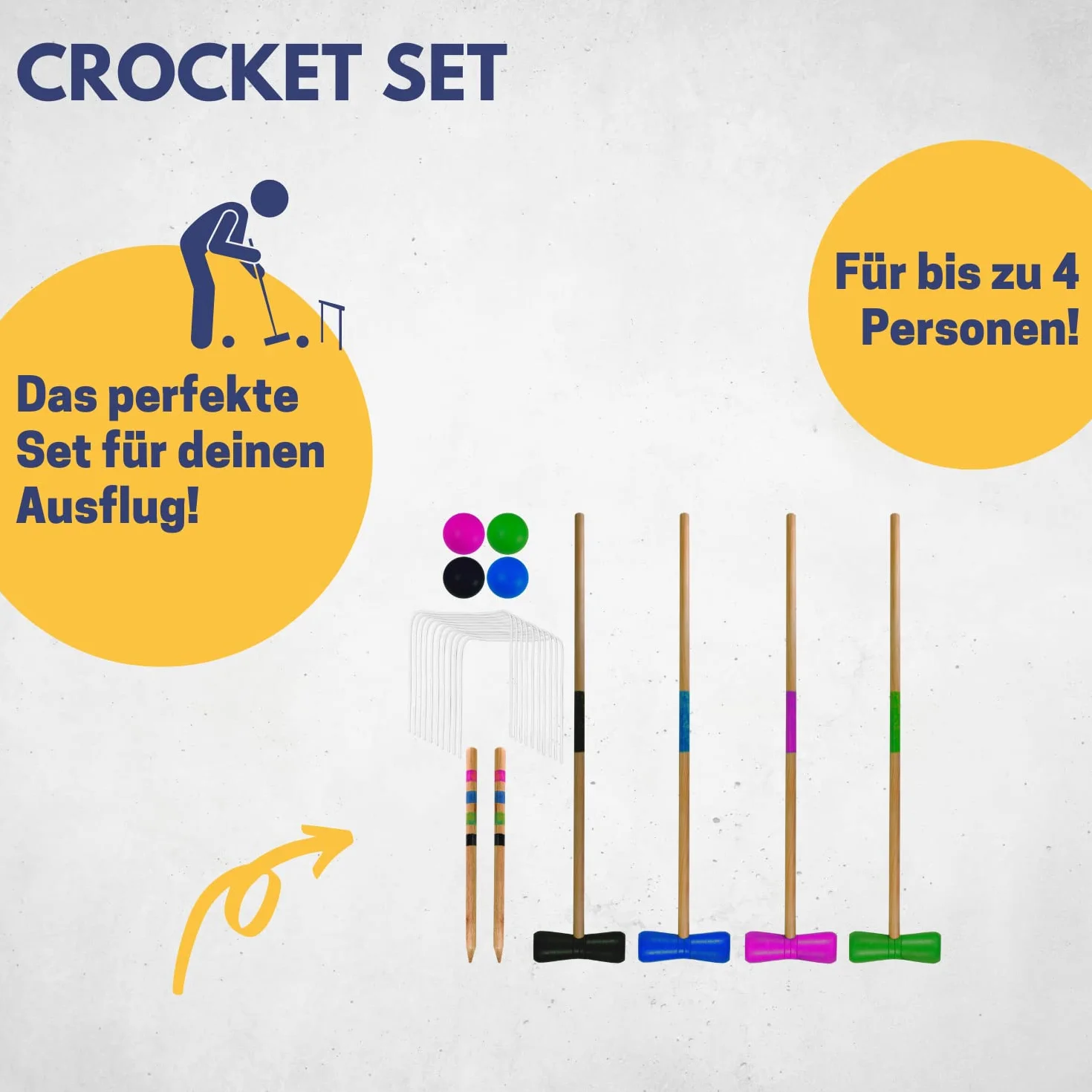 BEST SPORTING Crocket - Crocket - Croquet pour adultes et enfants - Avec raquettes, boules, buts, piquets de marquage - Jeux de plein air pour adultes - Jeux de jardin pour enfants - Kit de croquet